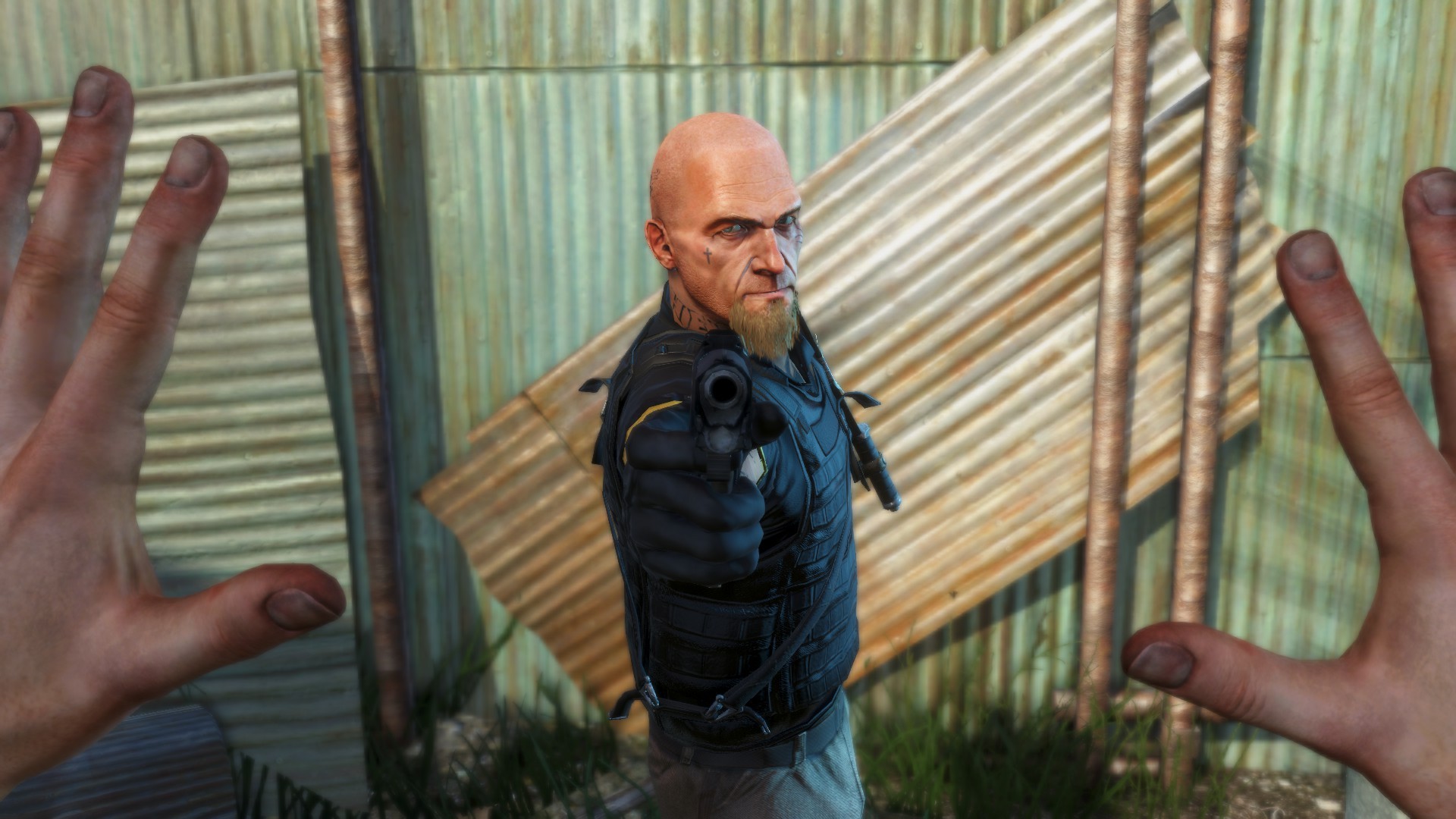 General 1920x1080 Far Cry 3 video games screen shot PC gaming hands gun bald men beard 2012 (Year) POV at gunpoint