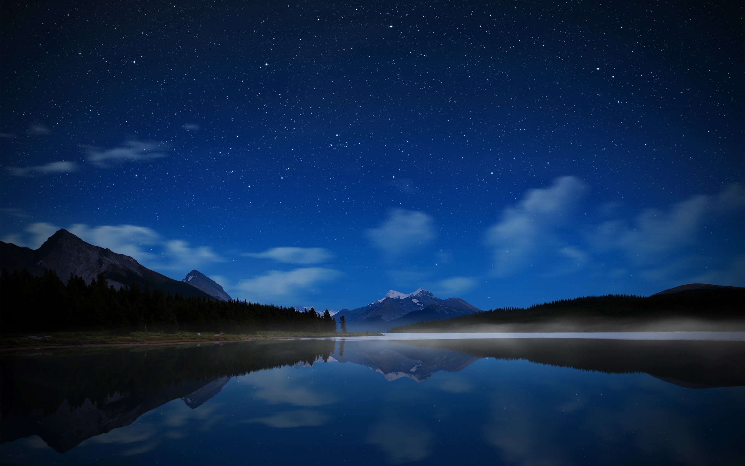 General 2560x1600 lake night sky stars mountains reflection low light