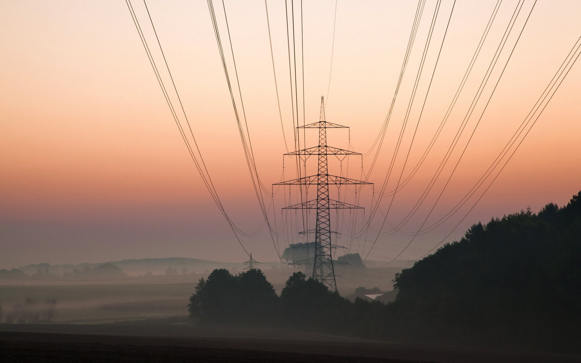 General 1920x1200 power lines mist landscape utility pole pylon low light