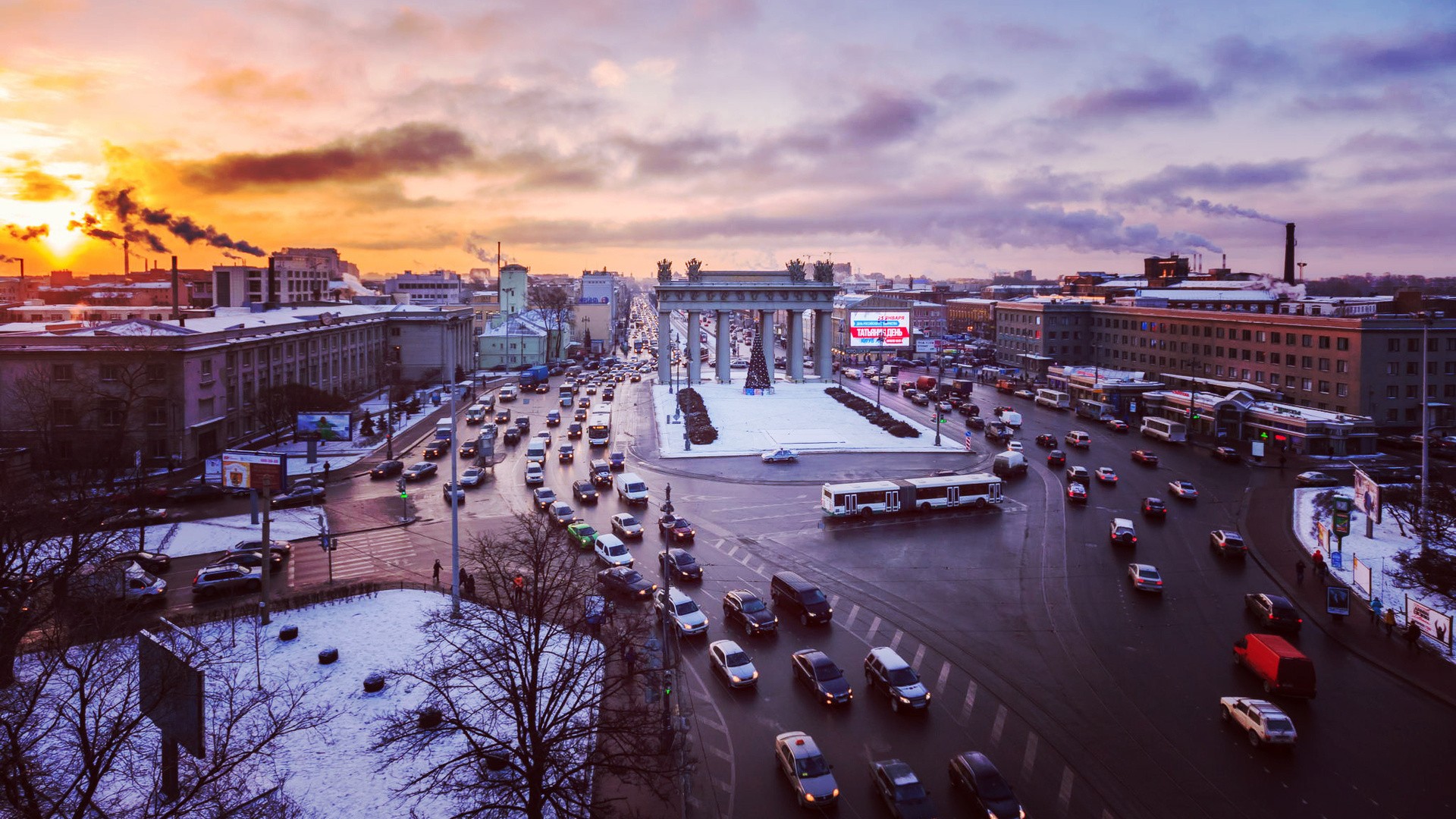 General 1920x1080 cityscape St. Petersburg Moscow Triumphal Gate city traffic street winter Russia sky