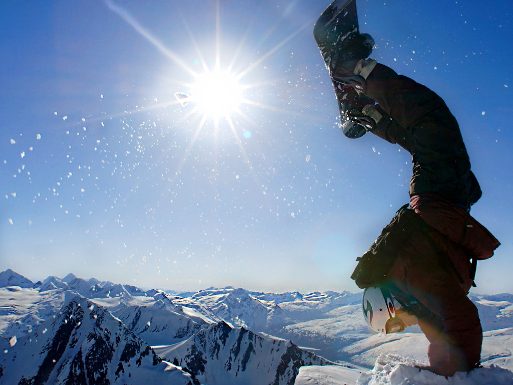 General 1024x768 snow snowboarding Sun sport snowy peak mountains men outdoors people