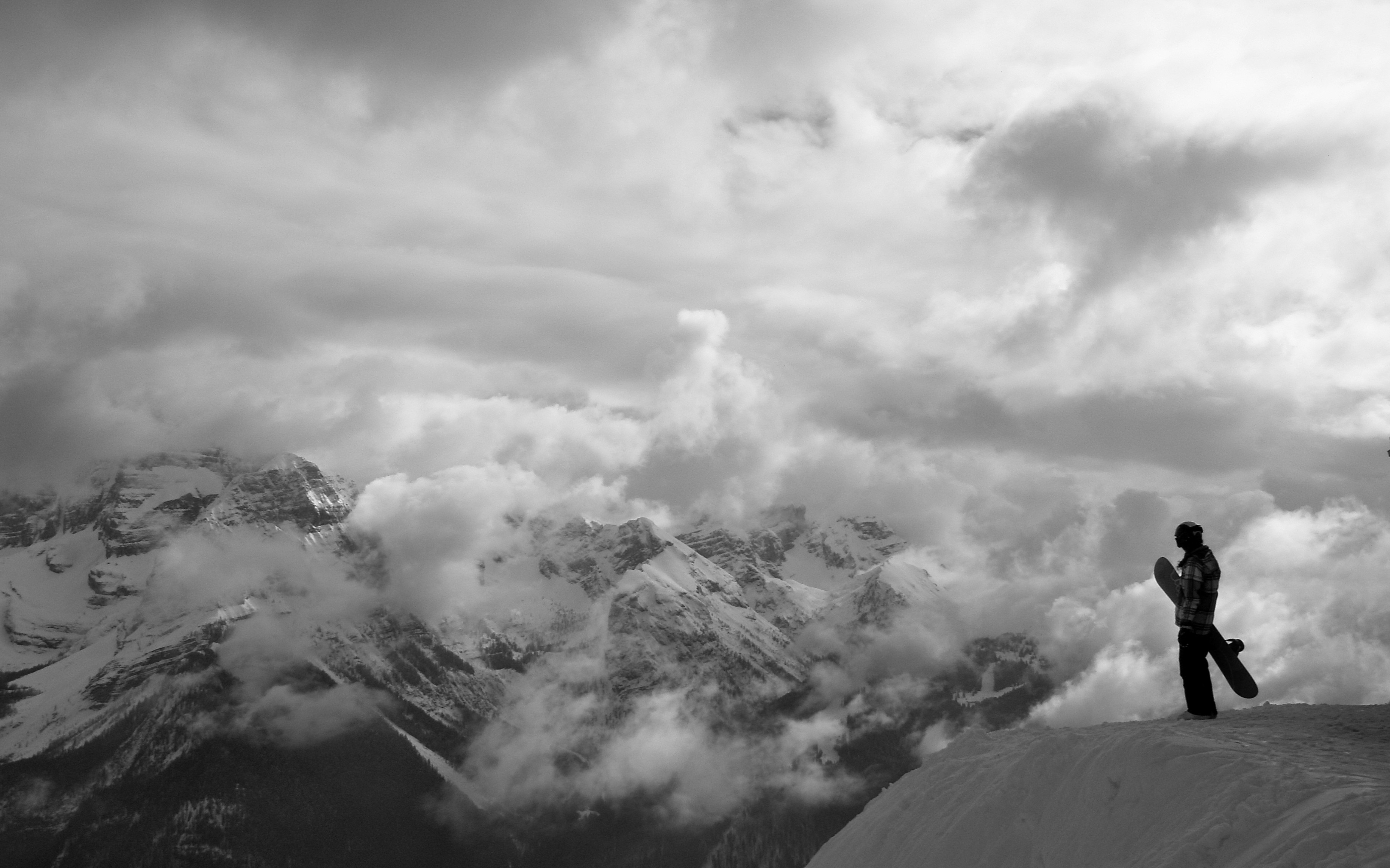 General 3648x2279 mountains clouds snow snowboarding monochrome nature