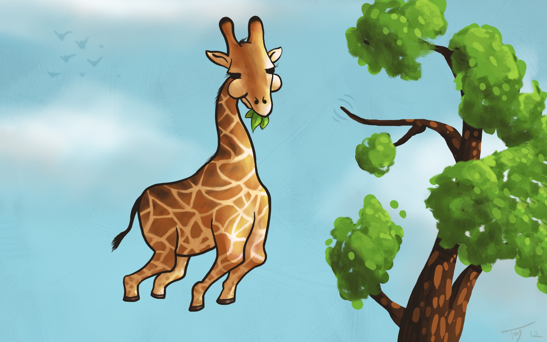 General 1920x1200 humor giraffes artwork animals trees blue background mammals digital art simple background