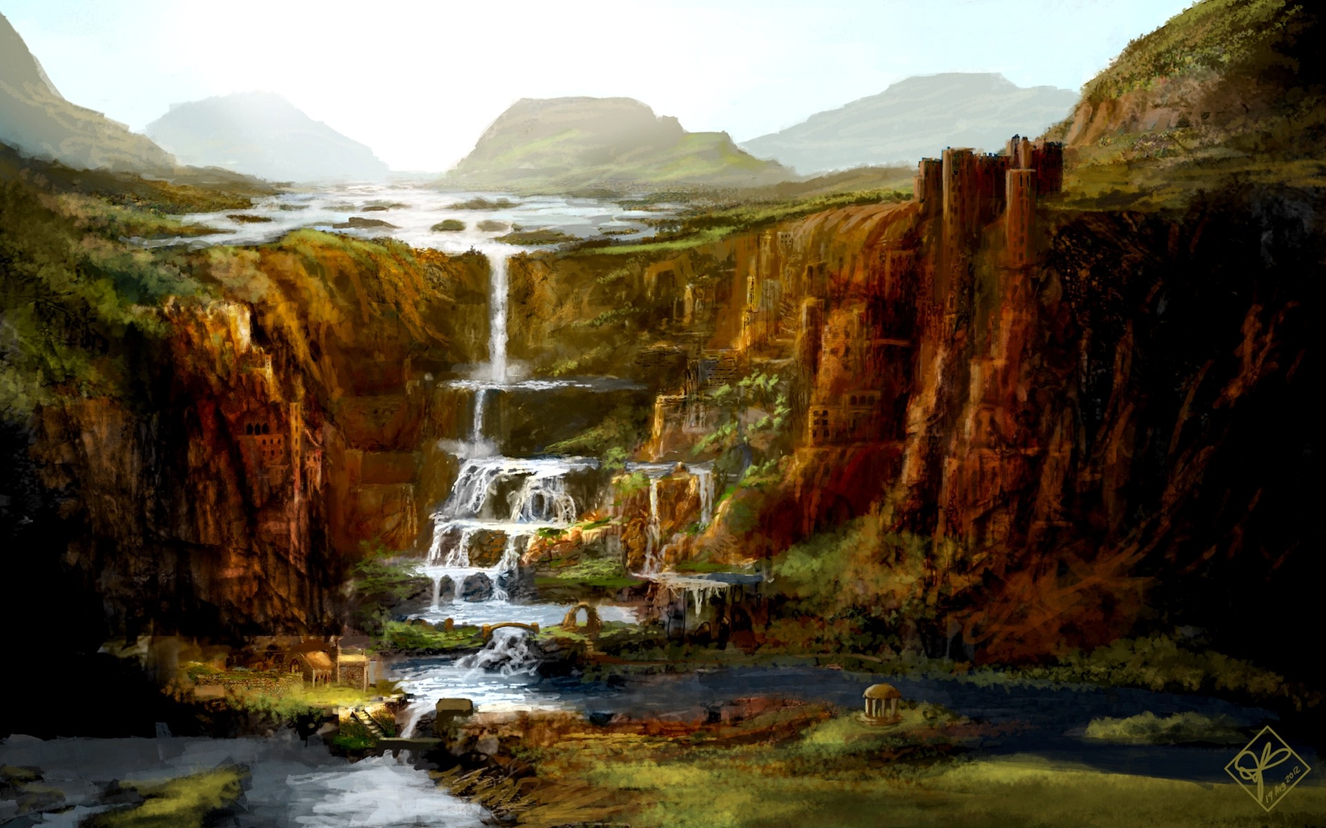 General 1920x1200 fantasy art waterfall artwork nature landscape