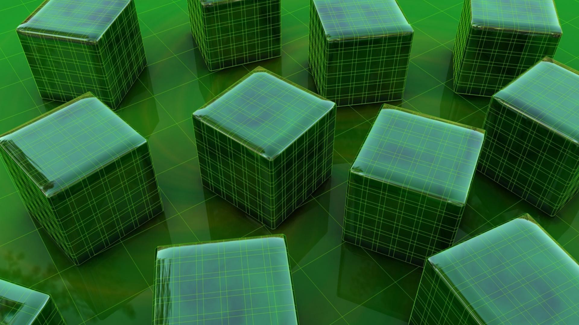 General 1920x1080 cube 3D Blocks green digital art 3D Abstract CGI