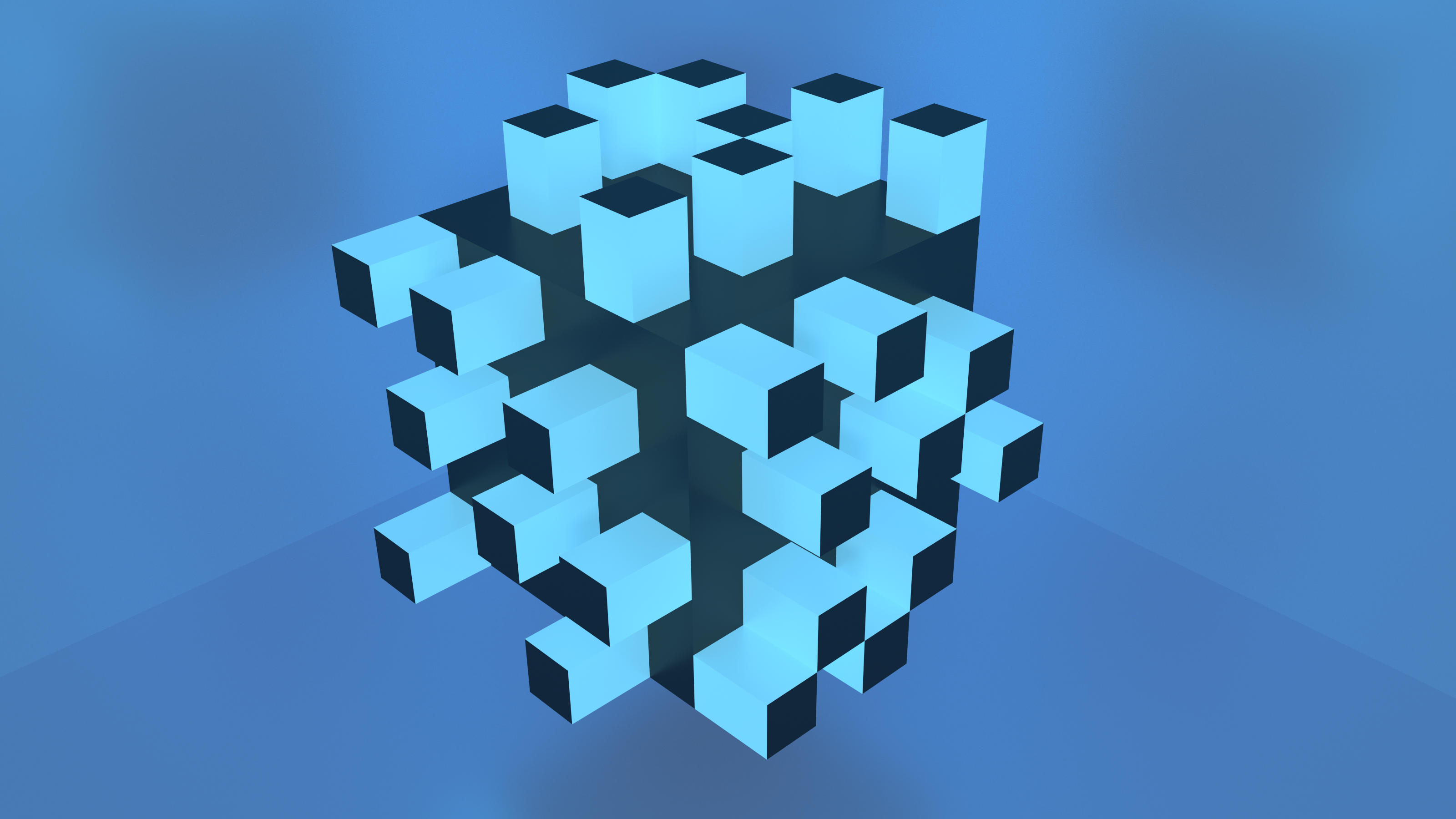 General 3200x1800 abstract cube simple background cyan 3D CGI render digital art 3D Blocks blue background 3D Abstract