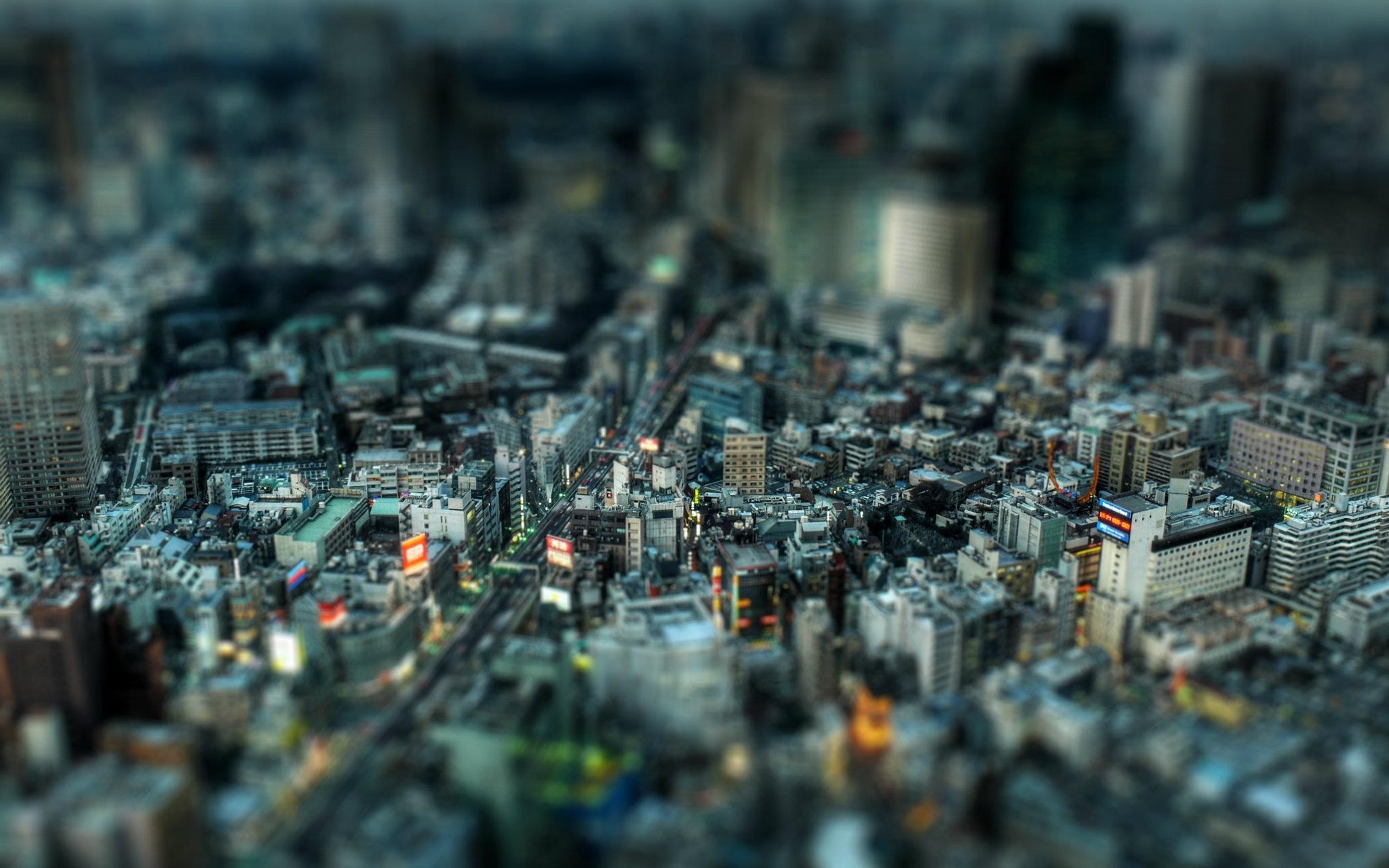 General 2048x1280 city cityscape tilt shift aerial view Tokyo digital art Japan