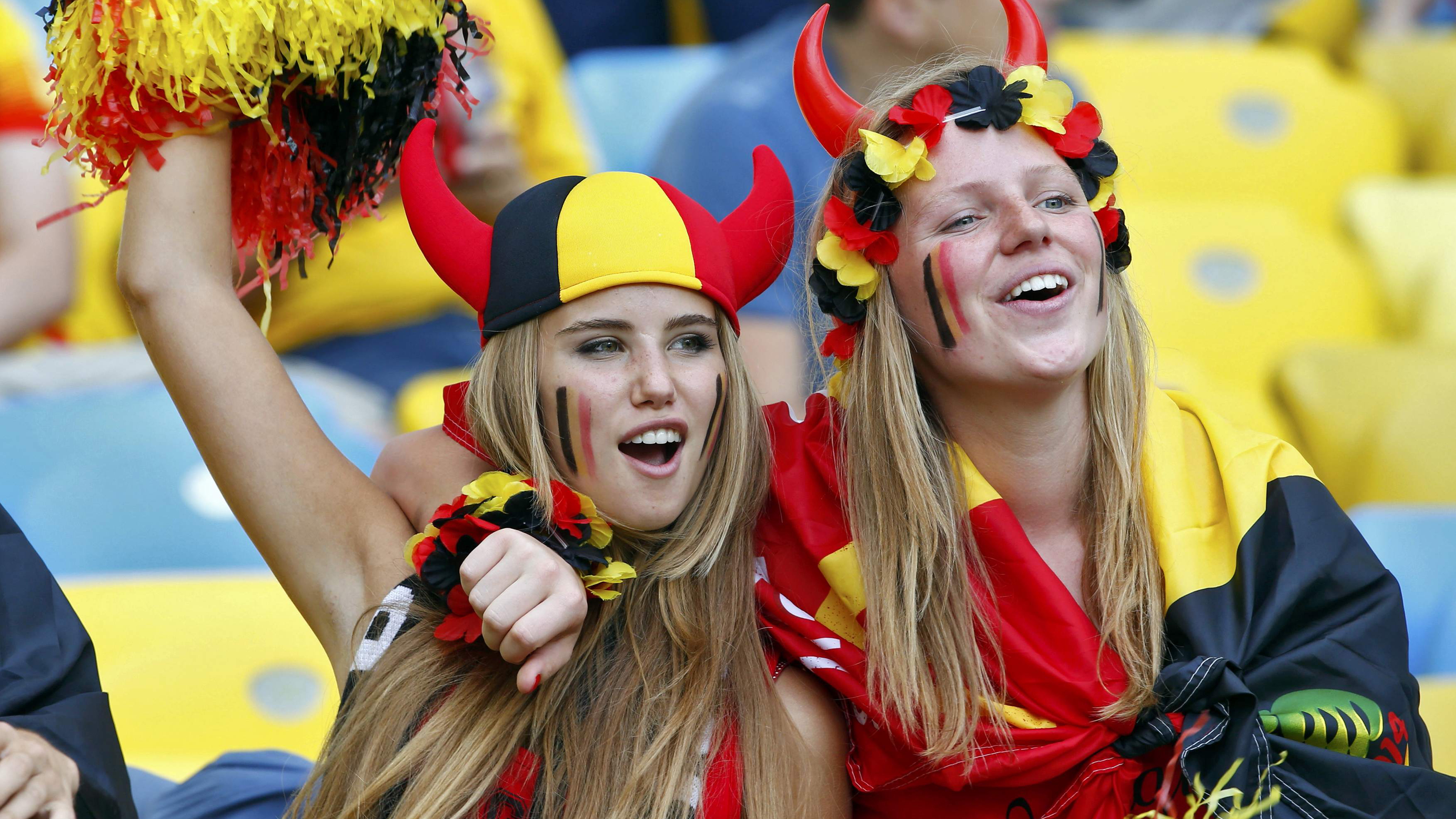 People 3498x1968 Axelle Despiegelaere women FIFA World Cup Belgium soccer girls fans blonde armpits hat women with hats funny hats open mouth