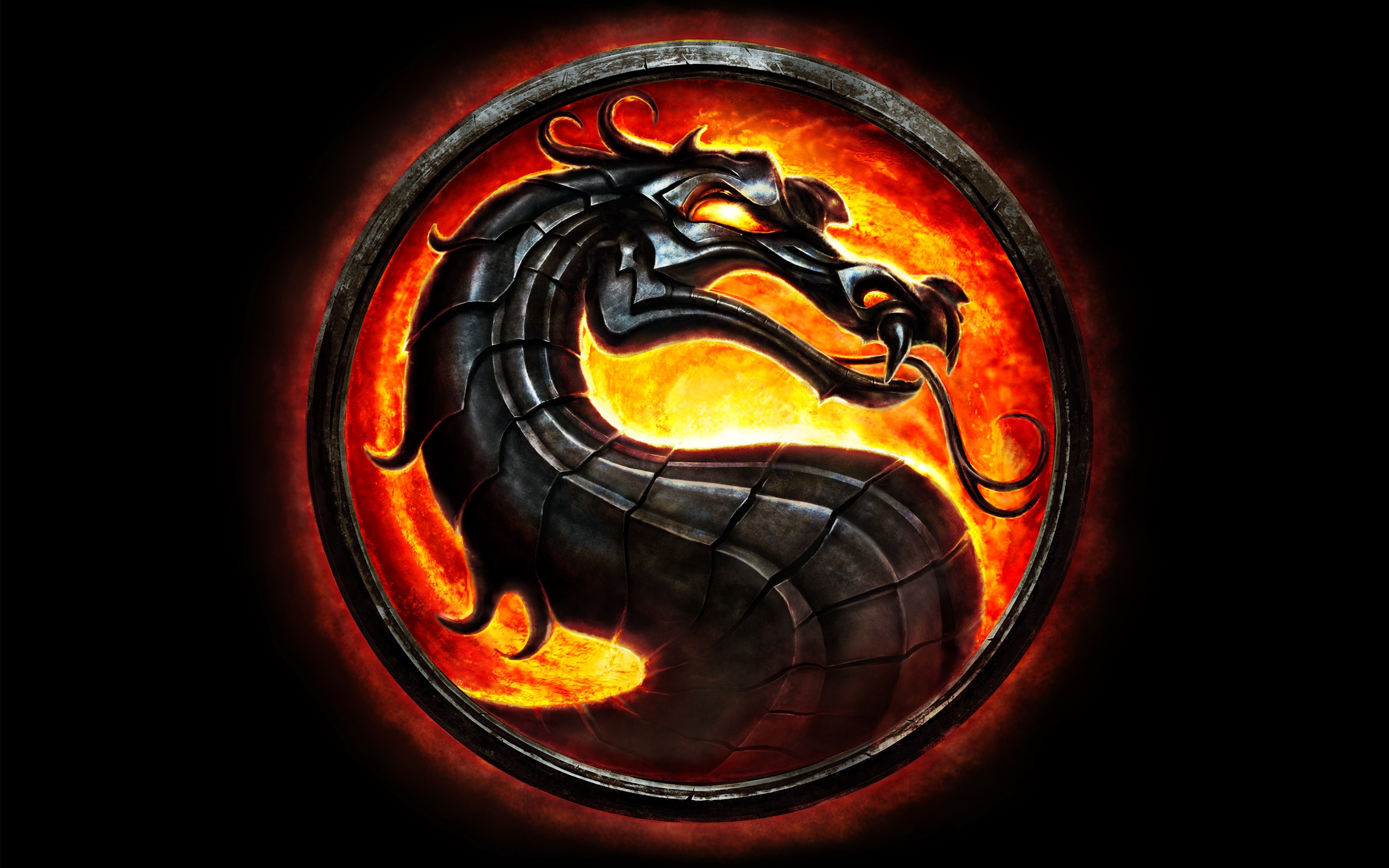 General 2880x1800 Mortal Kombat logo black background dragon video games Chinese dragon