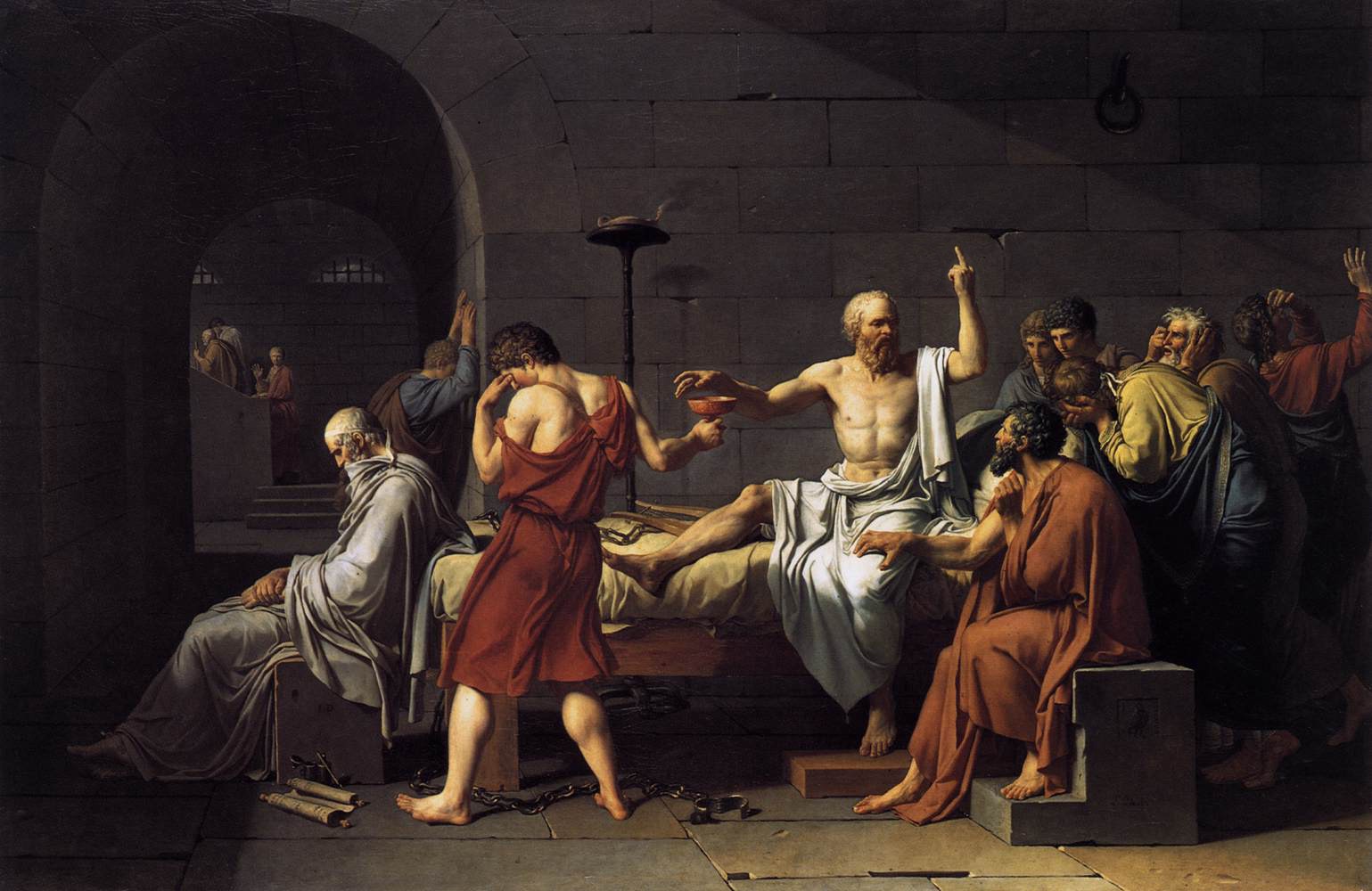 General 1539x1000 philosophy Jacques-Louis David Greek philosophers classic art Socrates artwork painting middle finger