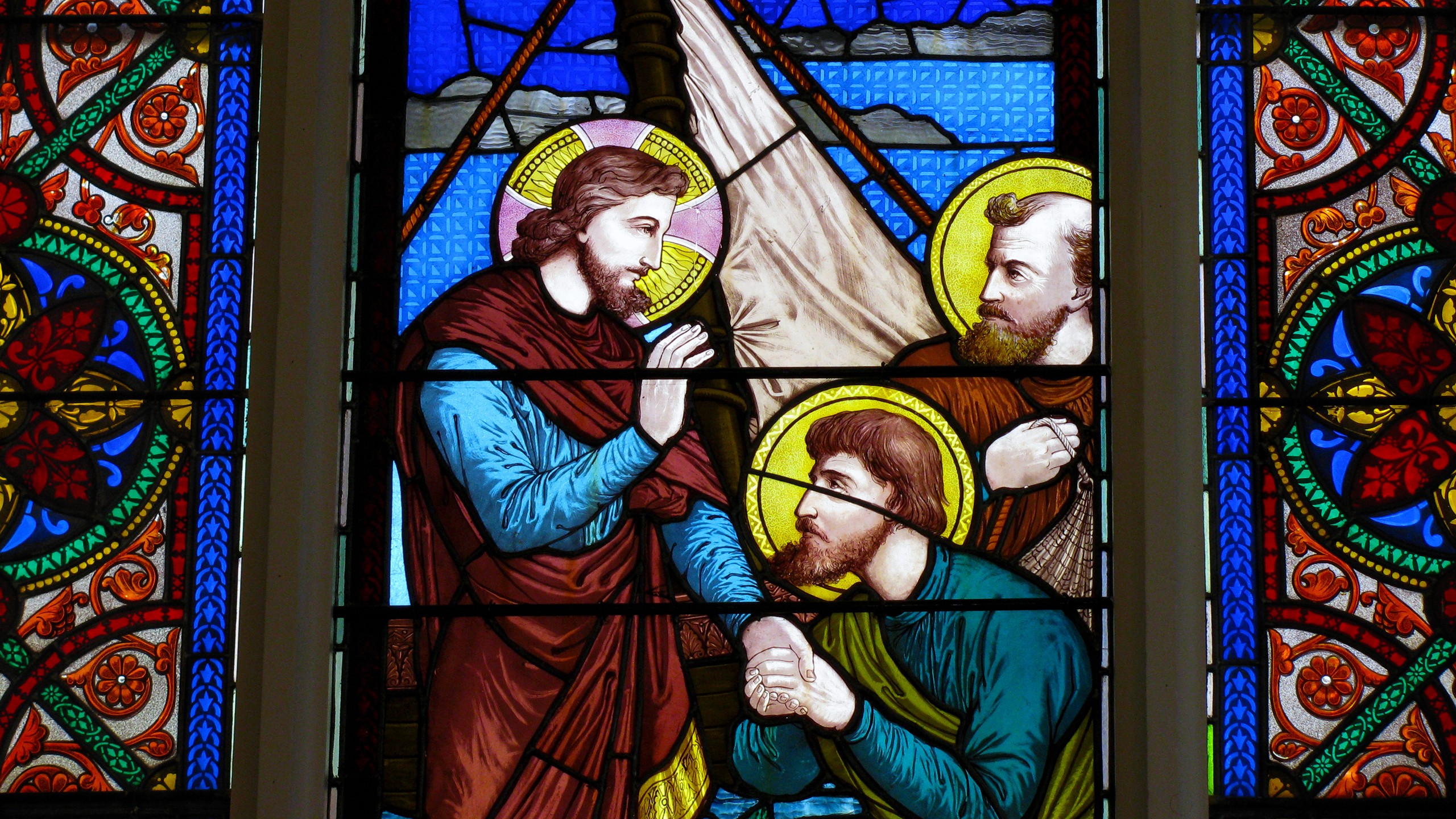 General 2560x1440 church stained glass window religion religious beard men glass