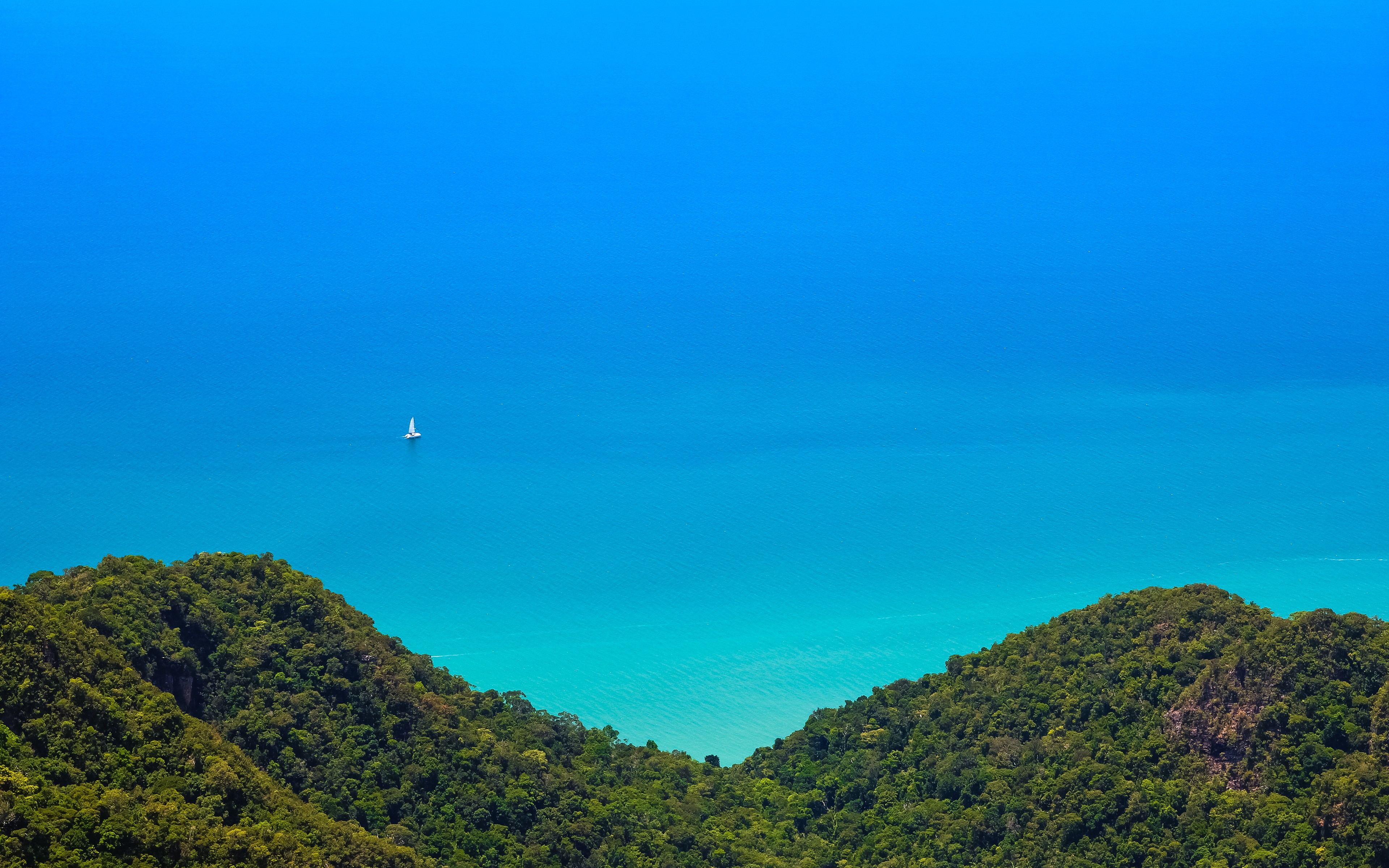 General 3840x2400 nature landscape sea trees forest hills sailing ship boat Langkawi Malaysia