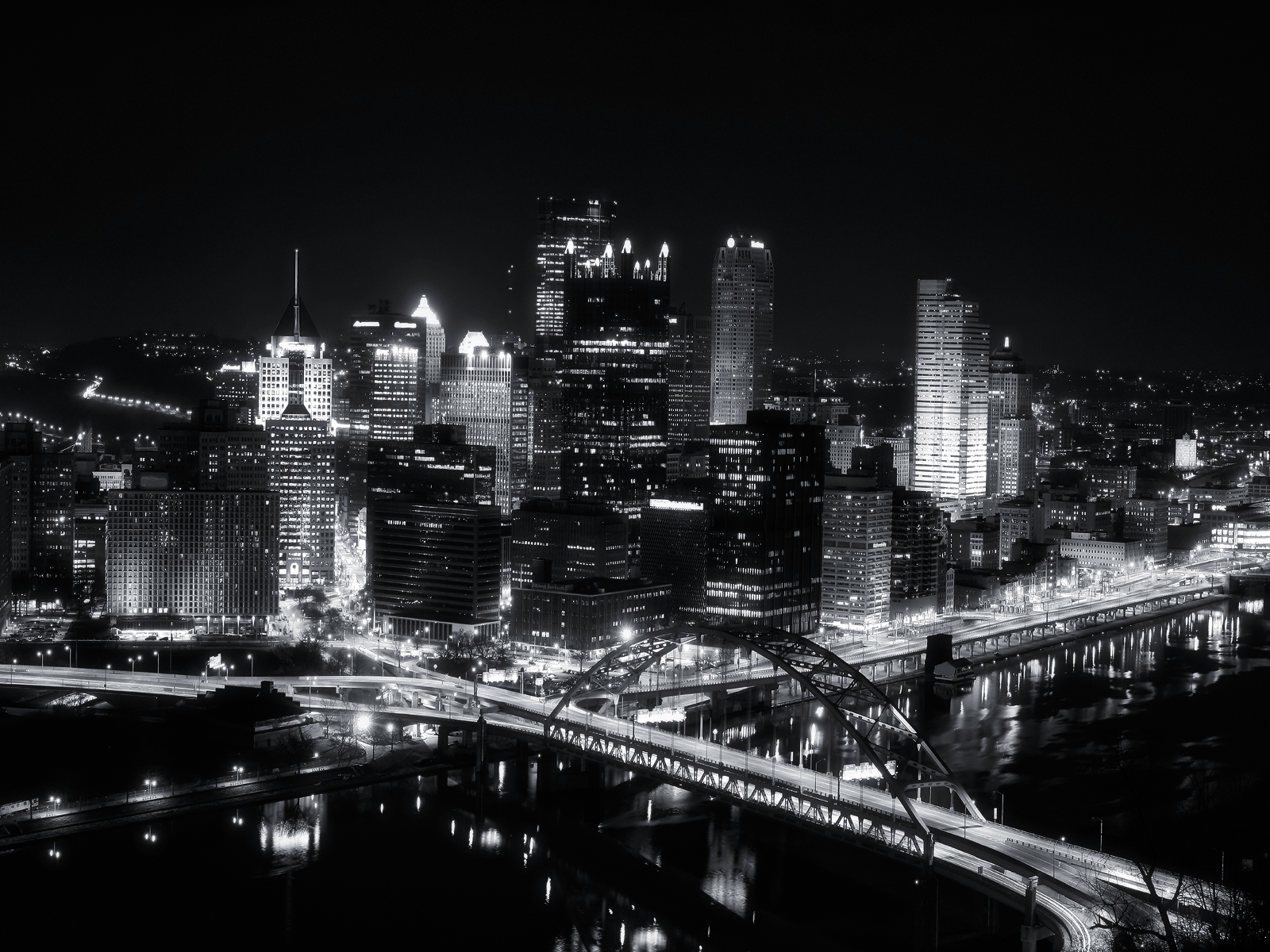 General 1600x1200 cityscape monochrome night dark black city lights