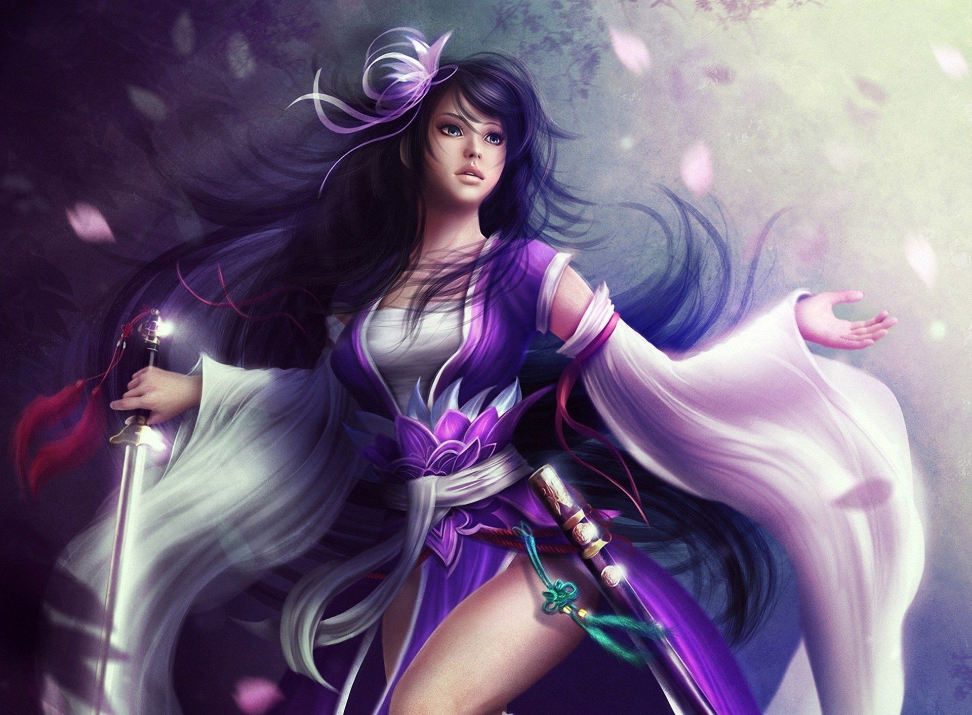 General 1920x1414 fantasy art artwork fantasy girl women sword women with swords purple hair long hair weapon