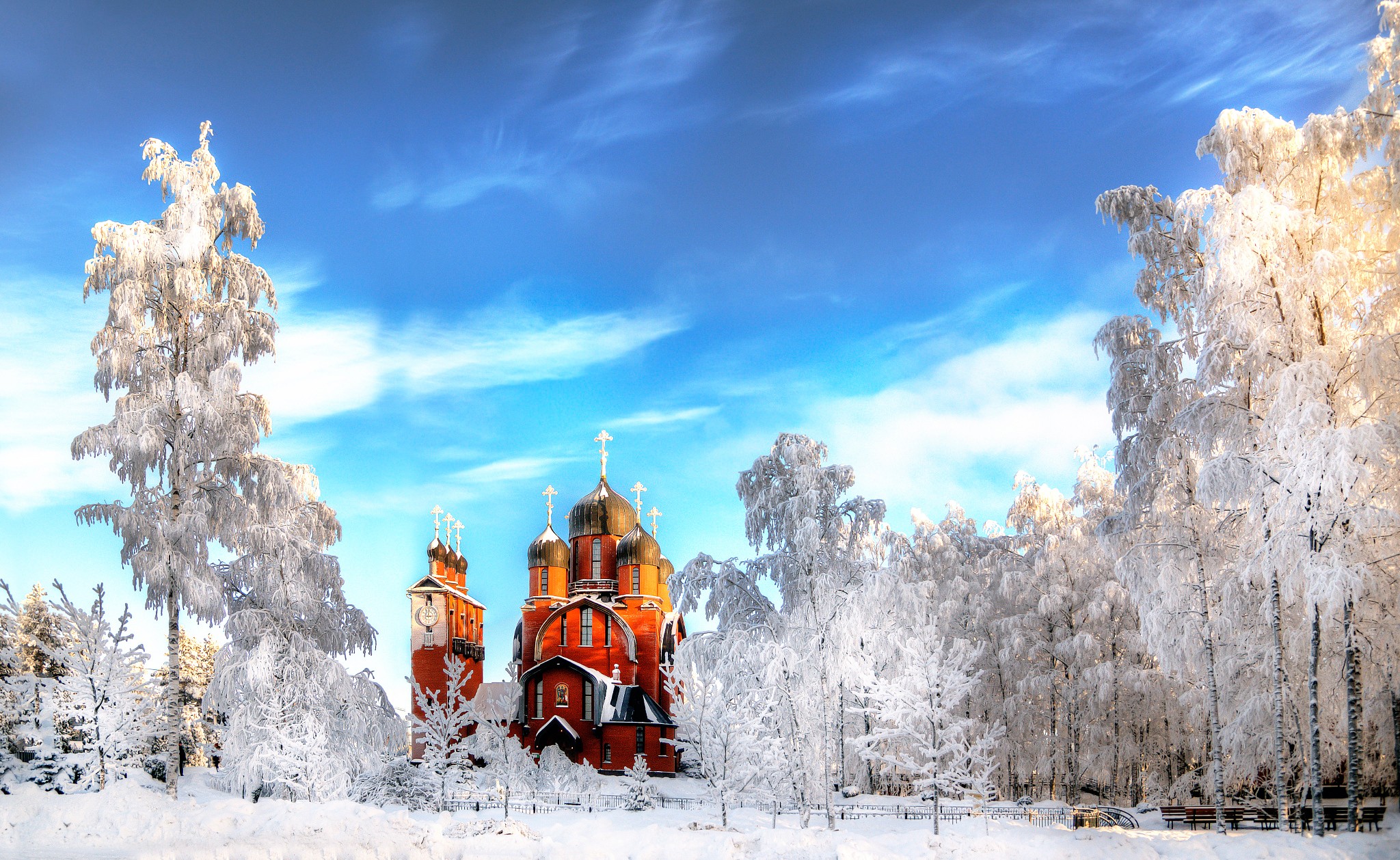 General 2048x1258 St. Petersburg Russia church architecture frost winter trees snow