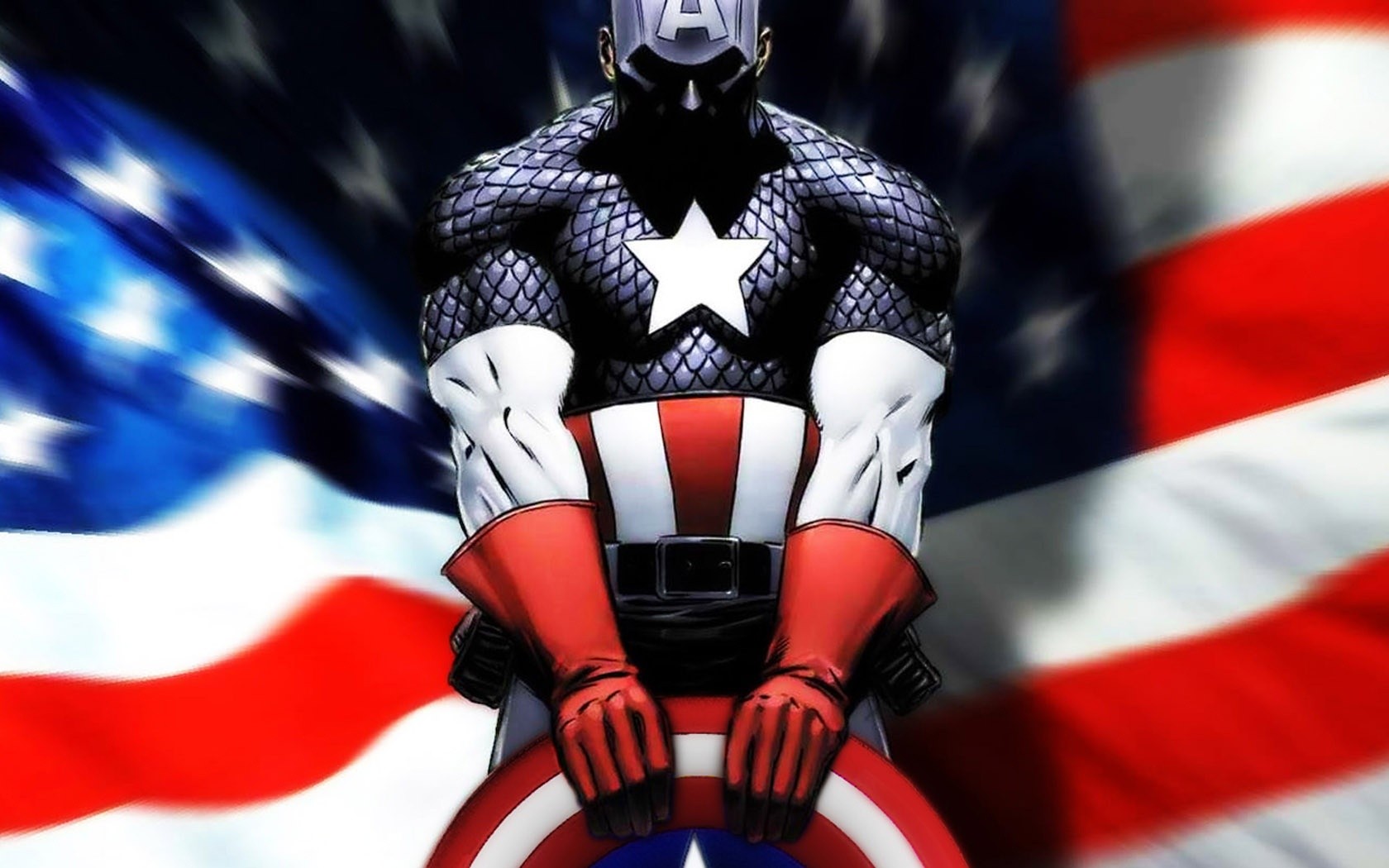 General 1680x1050 frontal view Captain America superhero shield flag American flag muscular The Avengers