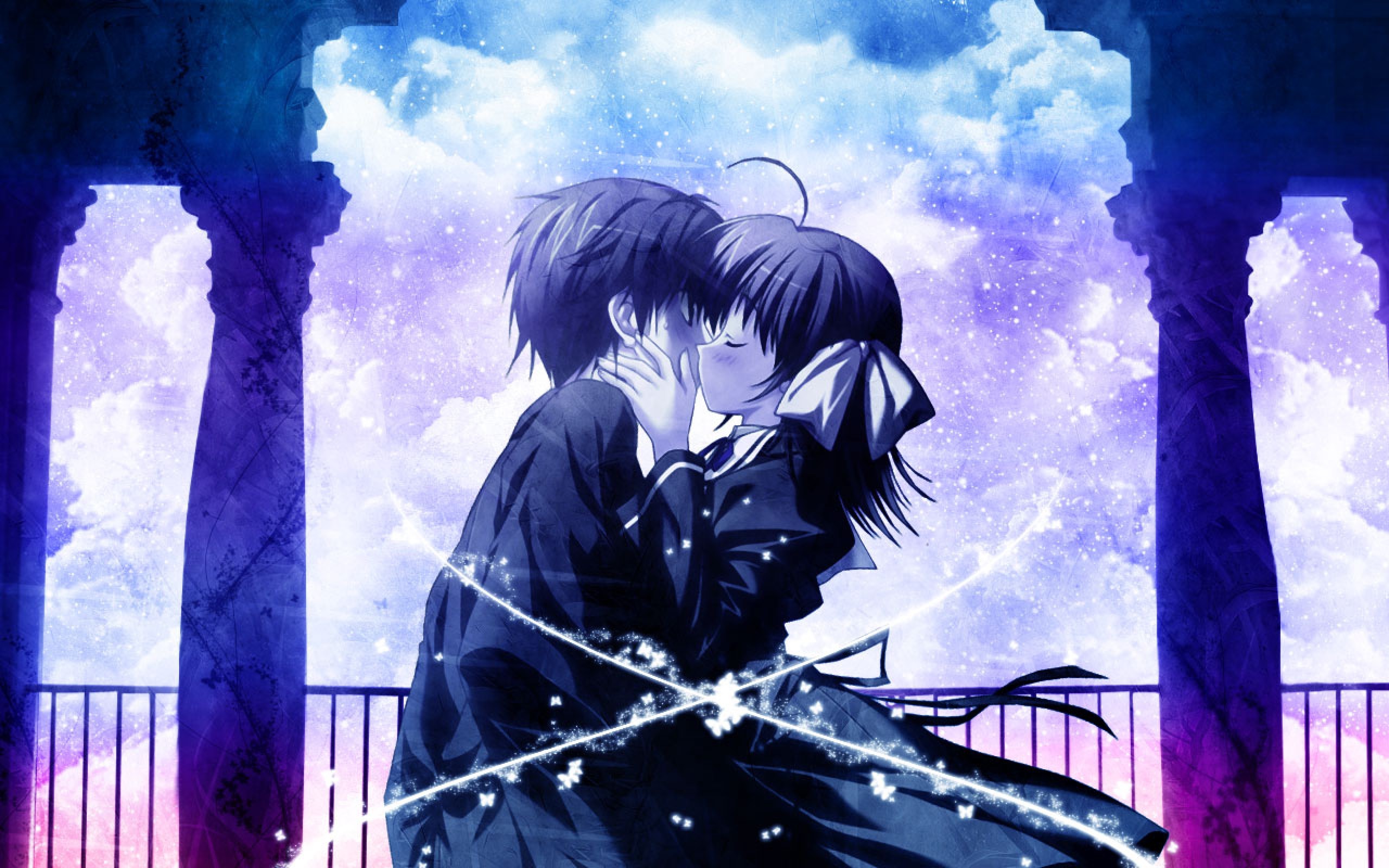 Anime 2560x1600 School Days Saionji Sekai anime girls anime boys kissing anime couple love closed eyes