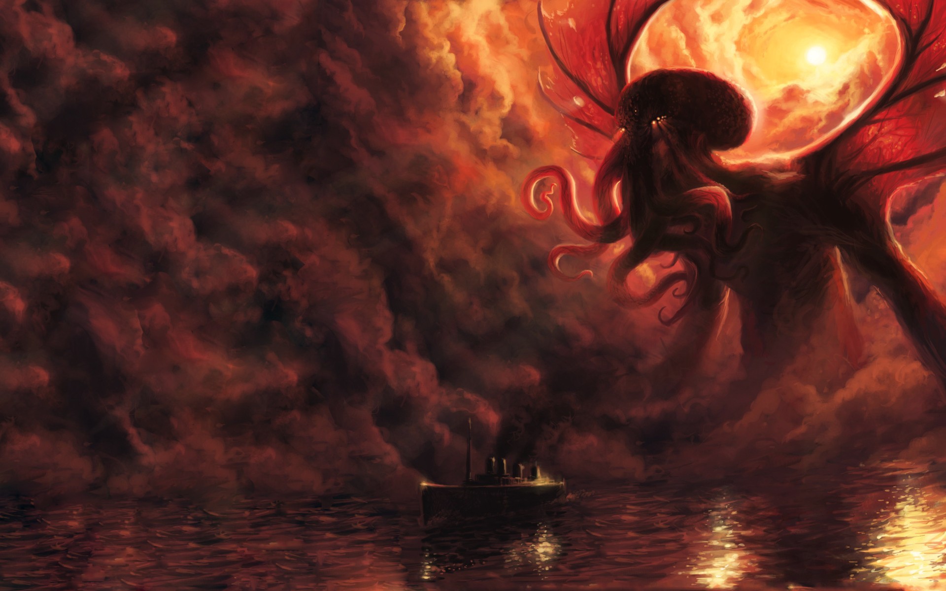 General 1920x1200 Cthulhu fantasy art H. P. Lovecraft Eldritch horror ship sea creature
