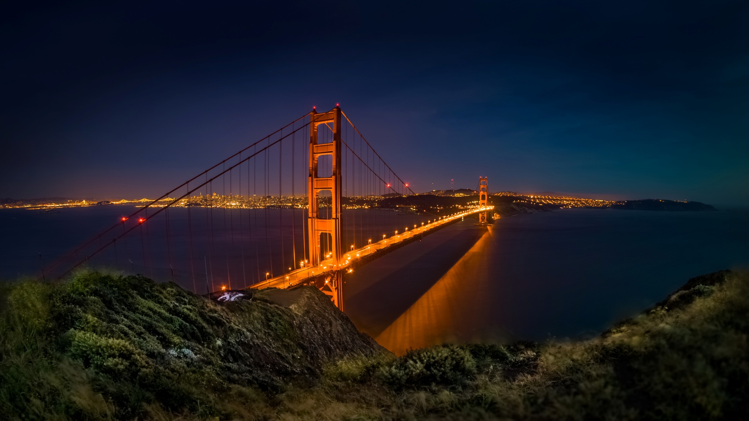 General 2560x1440 landscape architecture San Francisco suspension bridge USA night landmark