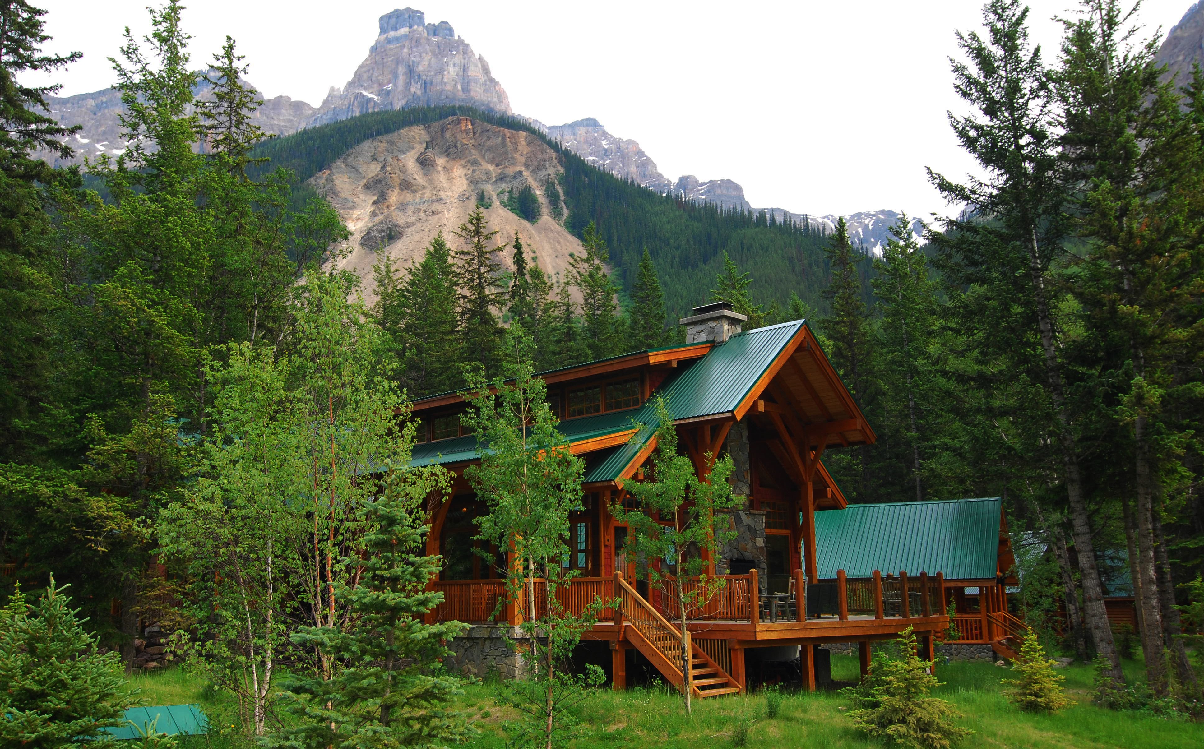 General 3872x2409 nature landscape mountains trees forest house Alberta Canada rocks wood
