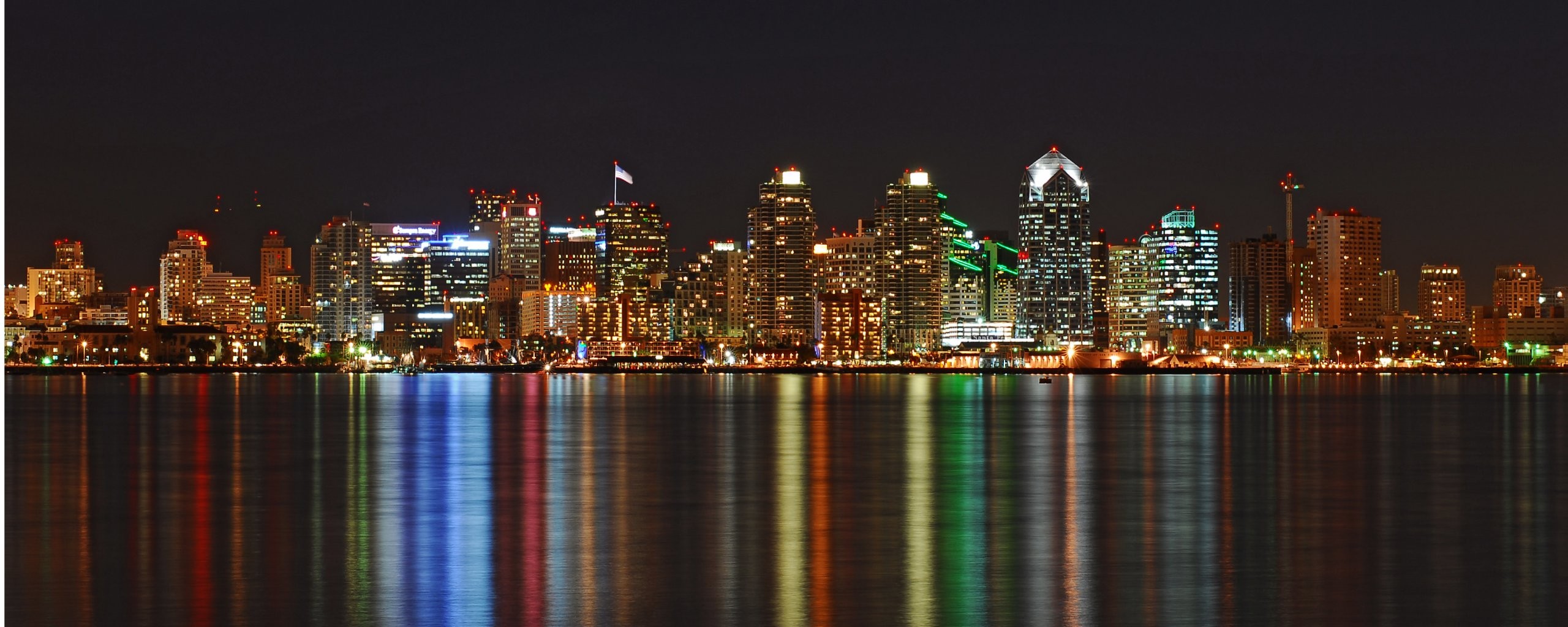 General 2560x1024 San Diego USA city cityscape city lights night reflection skyline