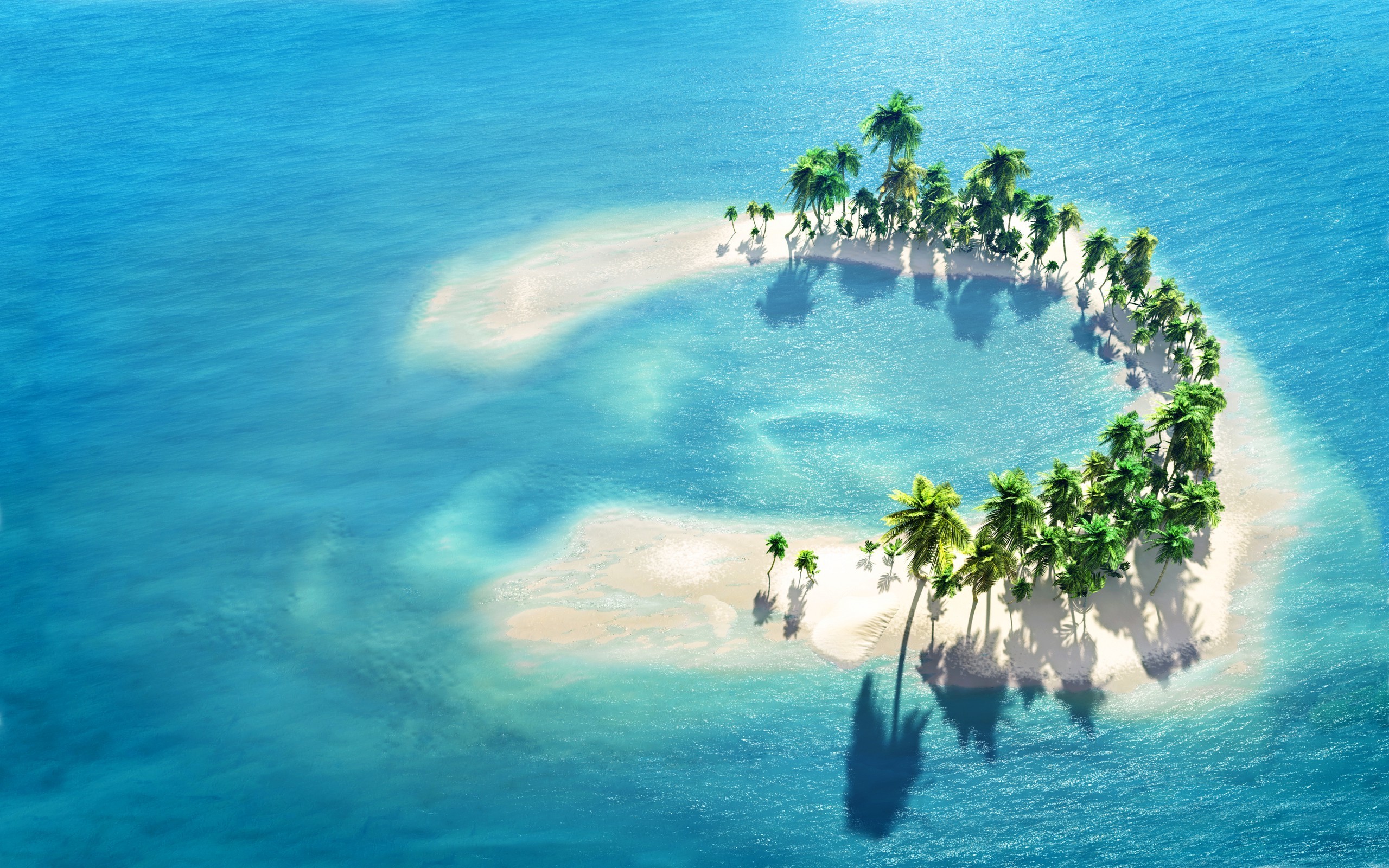 General 2560x1600 island sea palm trees digital art artwork sunlight tropic island tropical aerial view bright cyan coast water nature turquoise