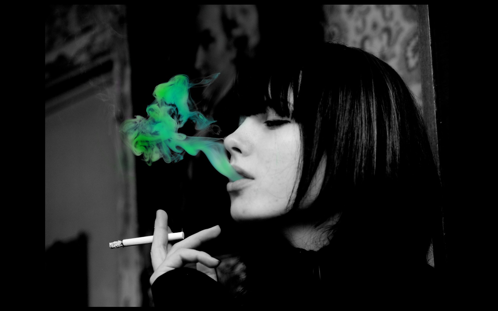 People 1680x1050 selective coloring smoking women cigarettes face colored smoke model