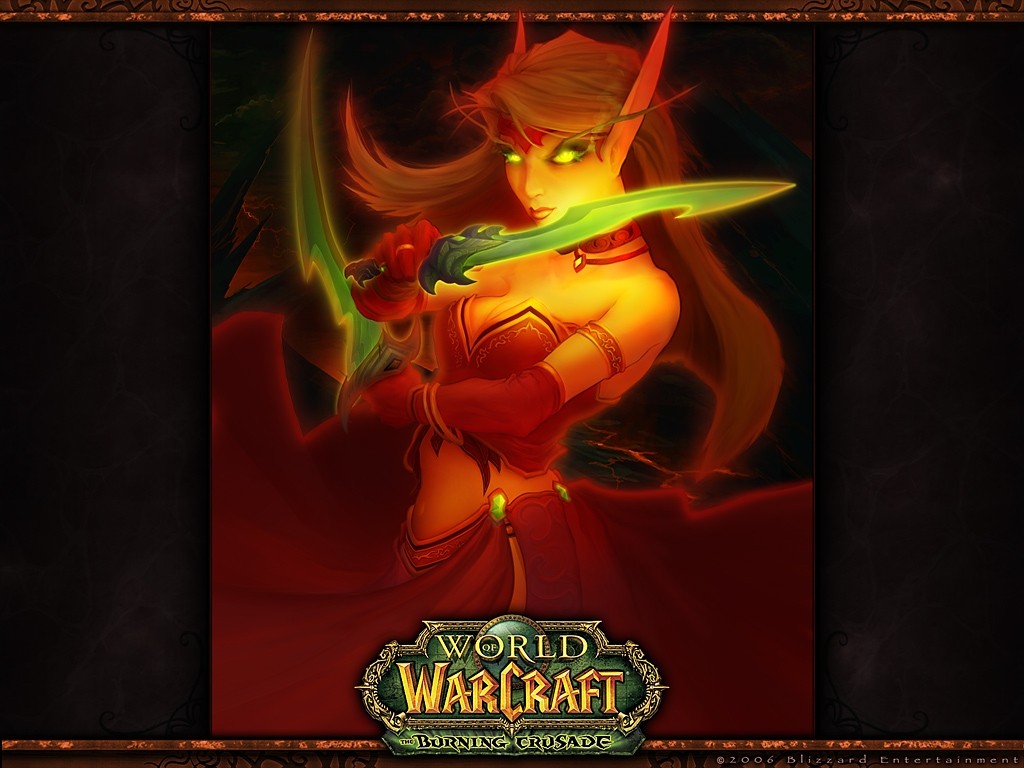 General 1024x768 World of Warcraft World of Warcraft: The Burning Crusade blood elves video games PC gaming fantasy girl fantasy art video game girls glowing eyes sword pointy ears women with swords long hair belly Blizzard Entertainment 2006 (Year)