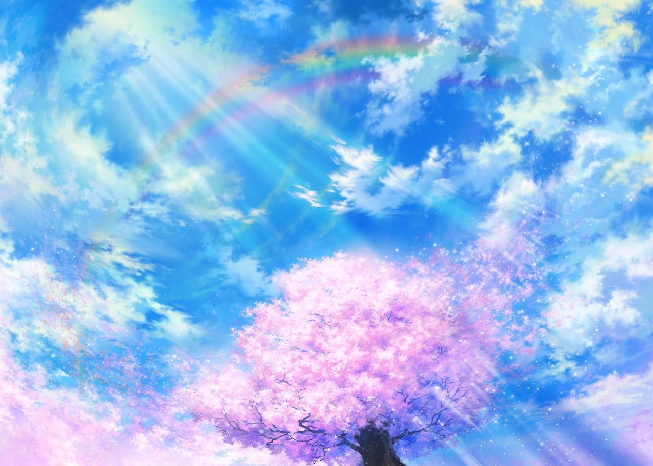General 1280x913 anime trees sky artwork sun rays colorful outdoors clouds Iy Tujiki