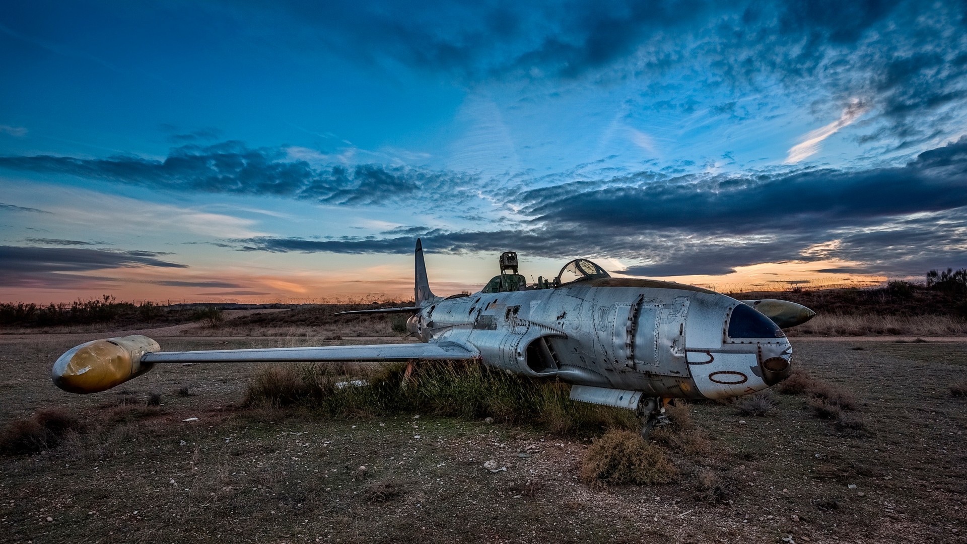 General 1920x1080 landscape wreck military aircraft jet fighter dusk military vehicle clouds military vehicle
