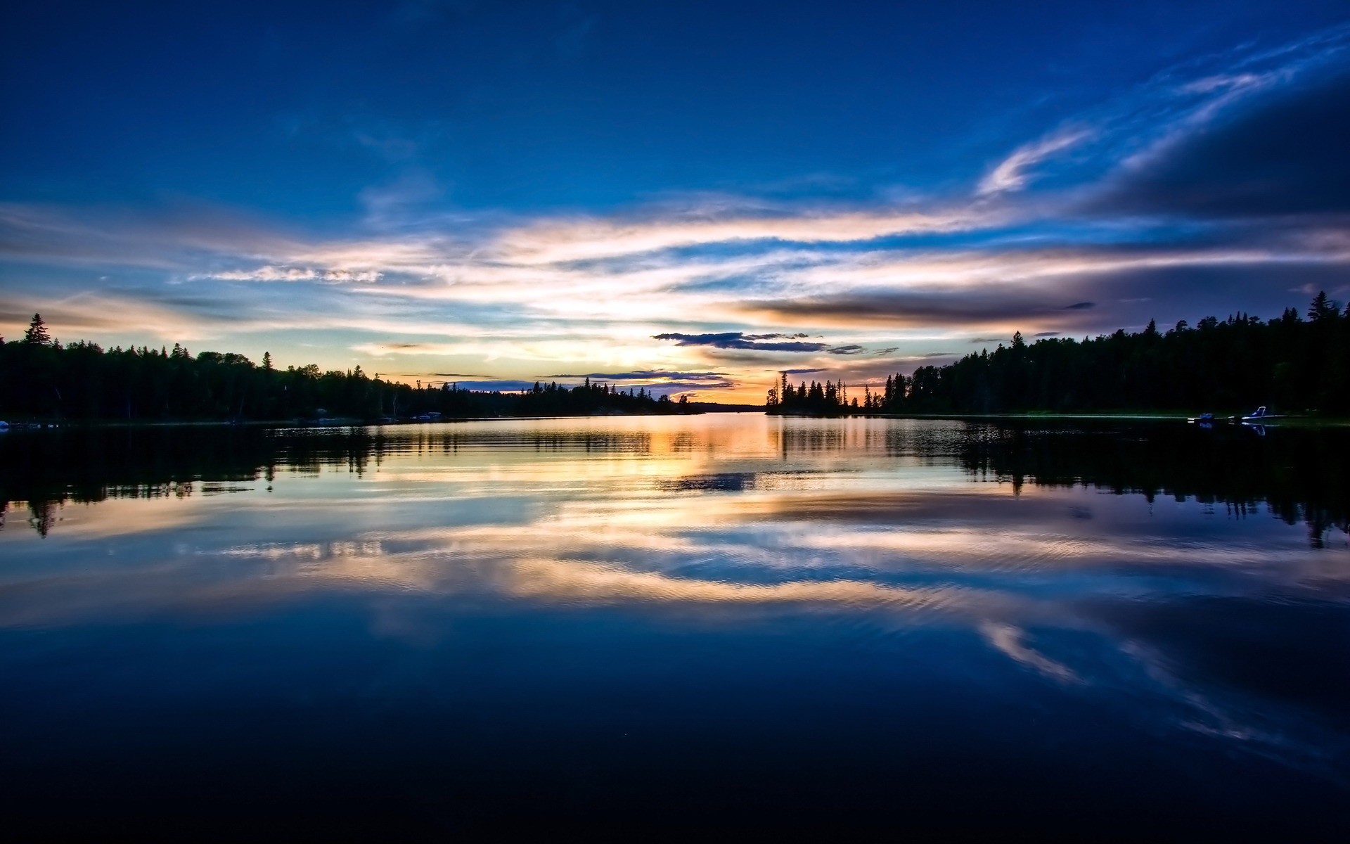 General 1920x1200 reflection nature dusk river silhouette landscape lake blue low light