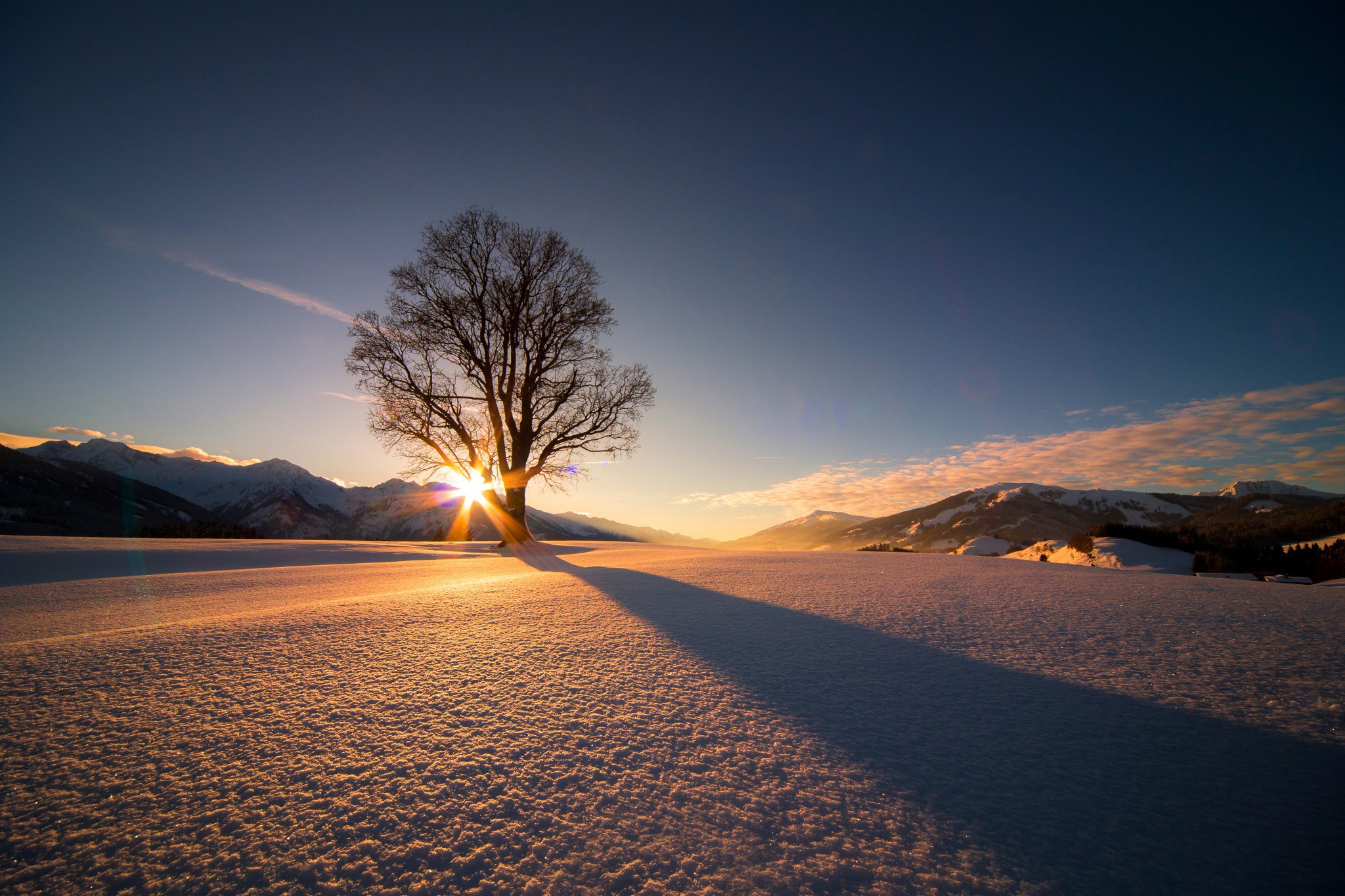 General 2048x1365 nature landscape trees winter snow mountains Sun shadow clouds sunlight cold frost ice outdoors