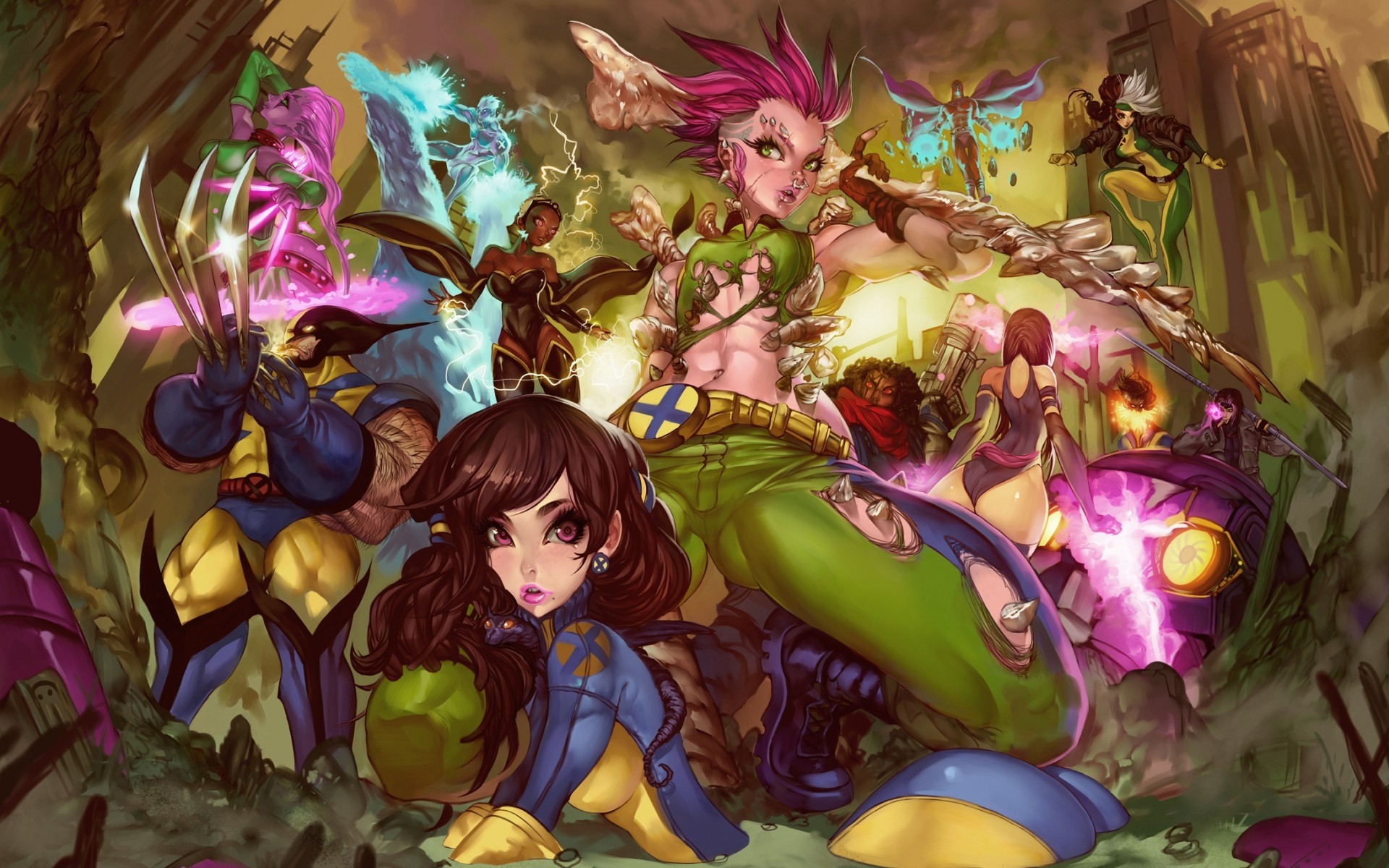 General 1920x1200 X-Men colorful artwork Wolverine women pink hair looking at viewer fantasy art Mutant digital art