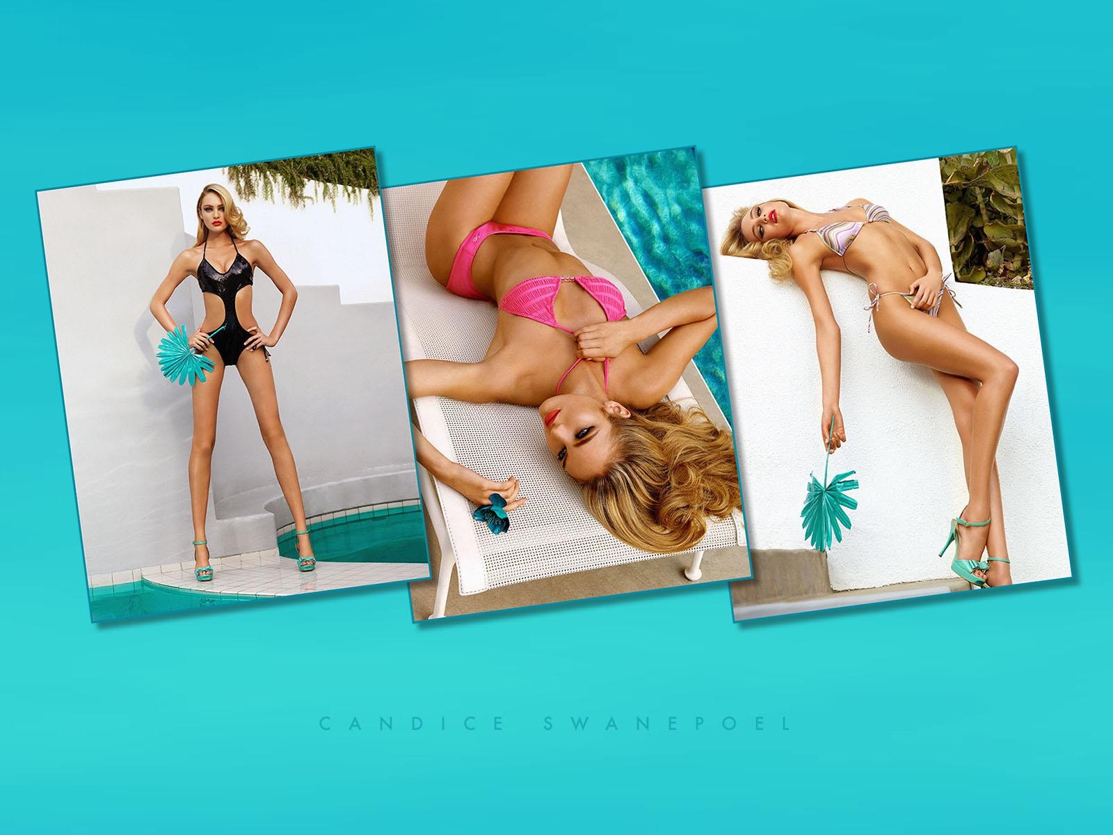 People 1600x1200 model collage blonde swimwear bikini women cyan cyan background Candice Swanepoel