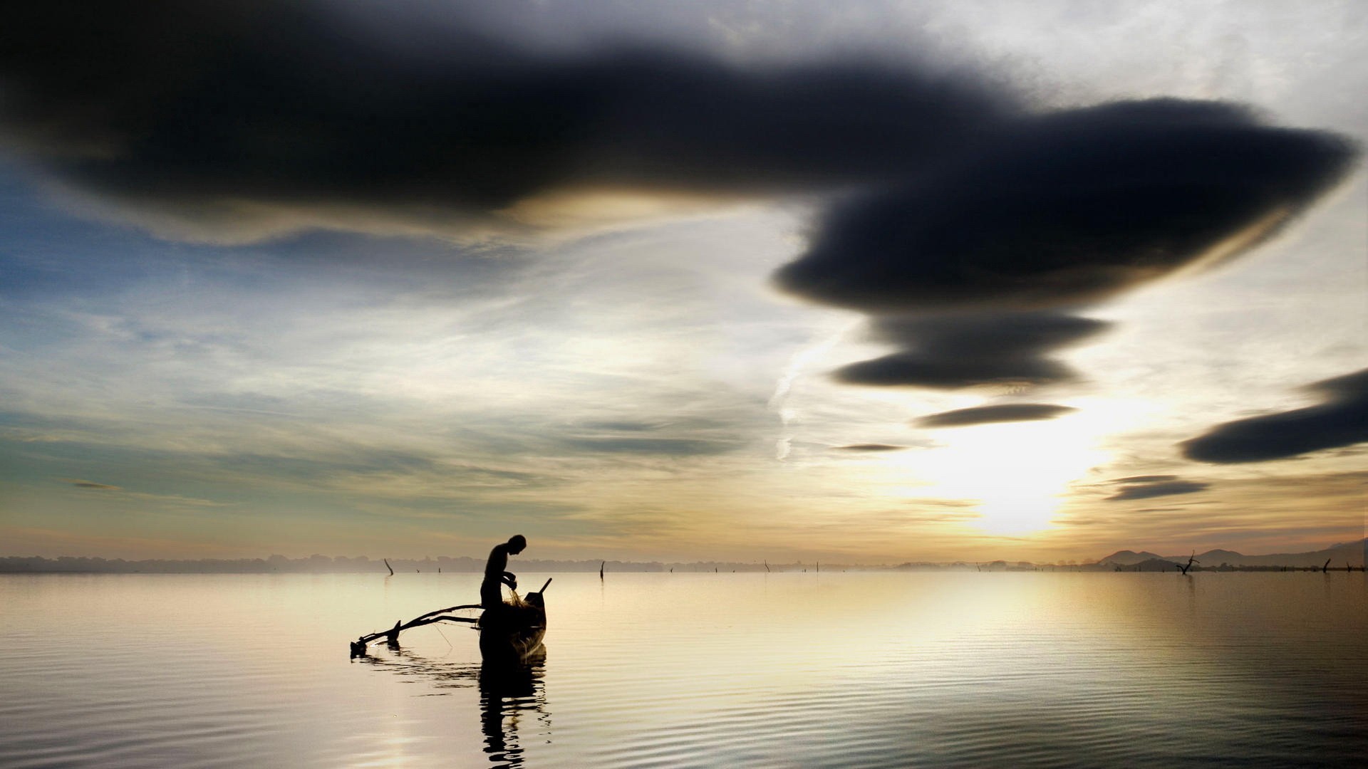 General 1920x1080 boat fisherman sky clouds outdoors nature