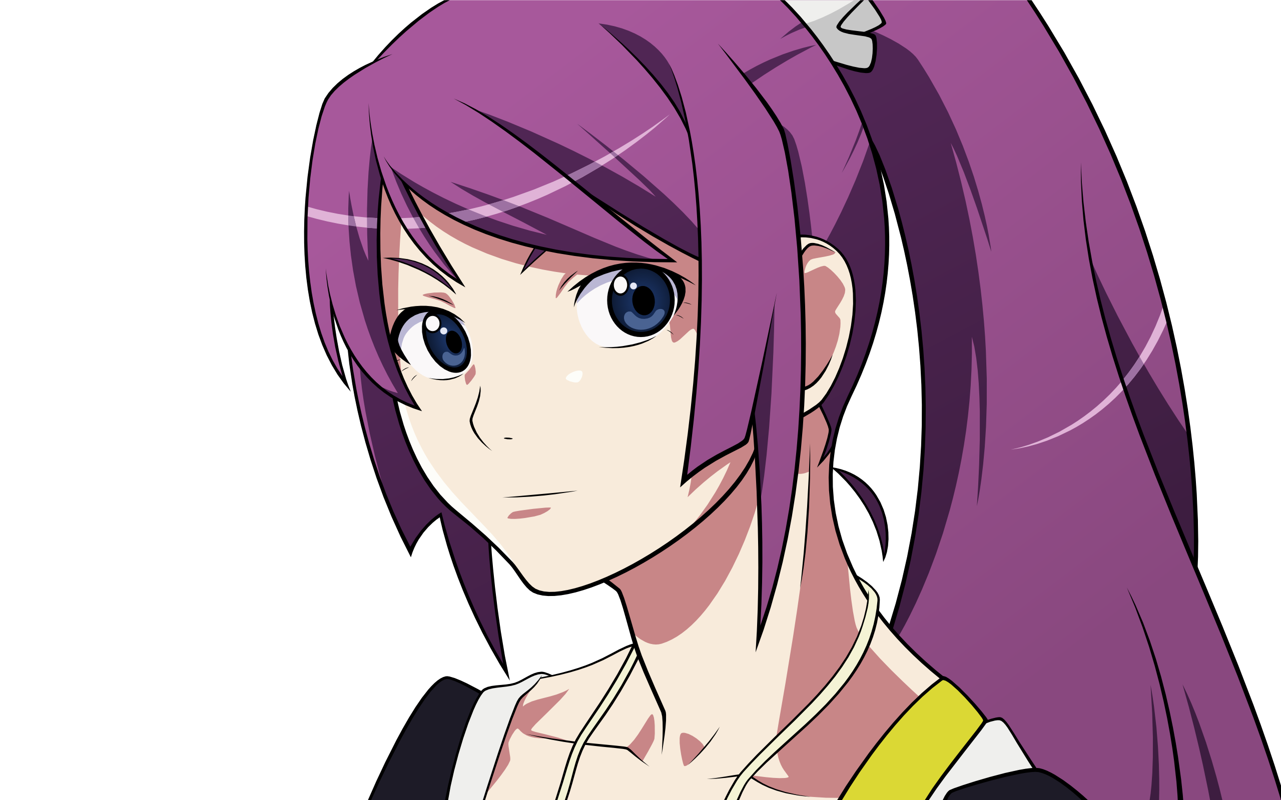 Anime 2560x1600 Monogatari Series Senjougahara Hitagi purple anime girls simple background black background blue eyes purple hair looking at viewer