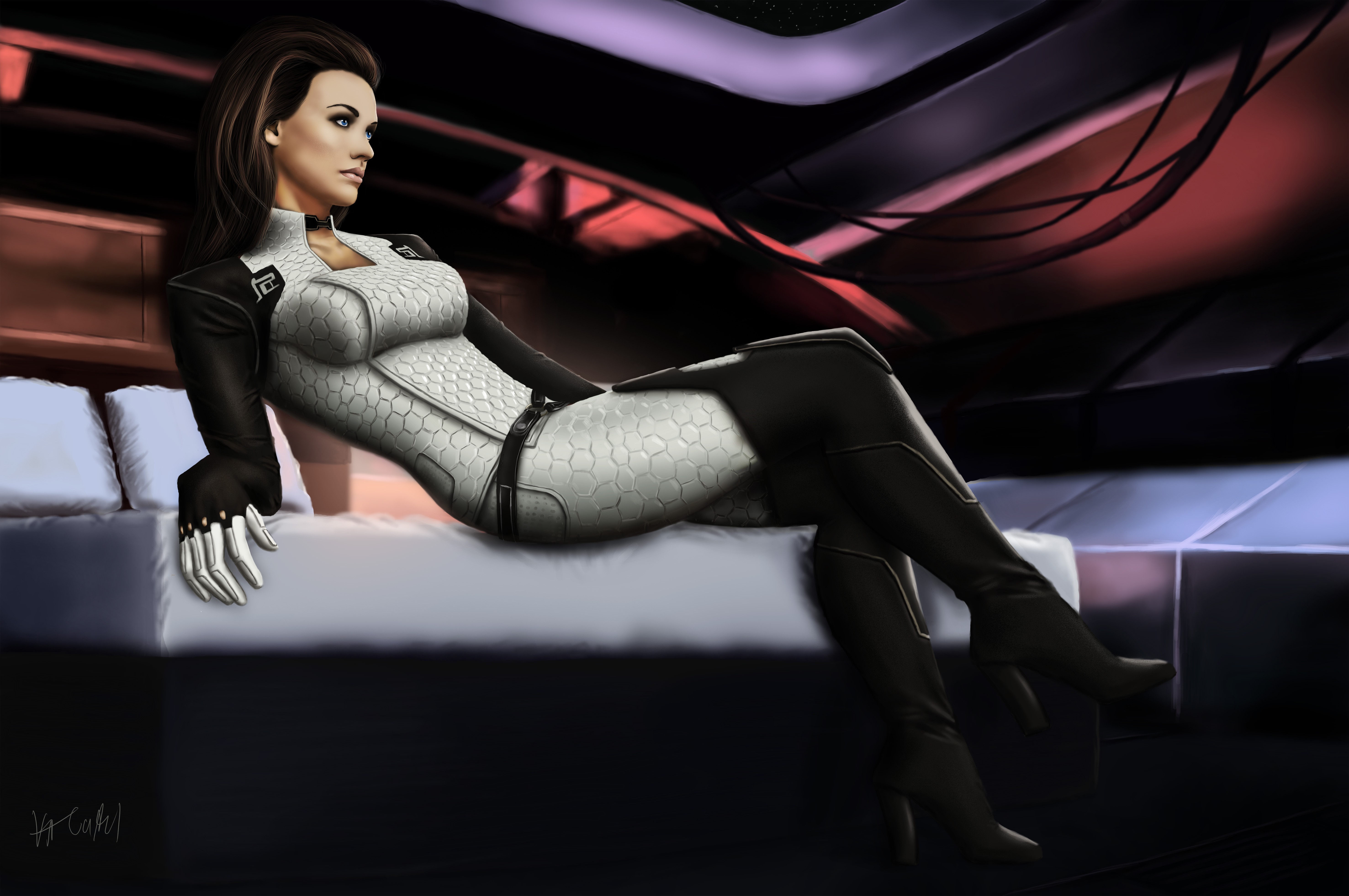 General 5906x3924 Mass Effect video games video game girls science fiction Miranda Lawson legs brunette science fiction women fan art PC gaming CGI digital art
