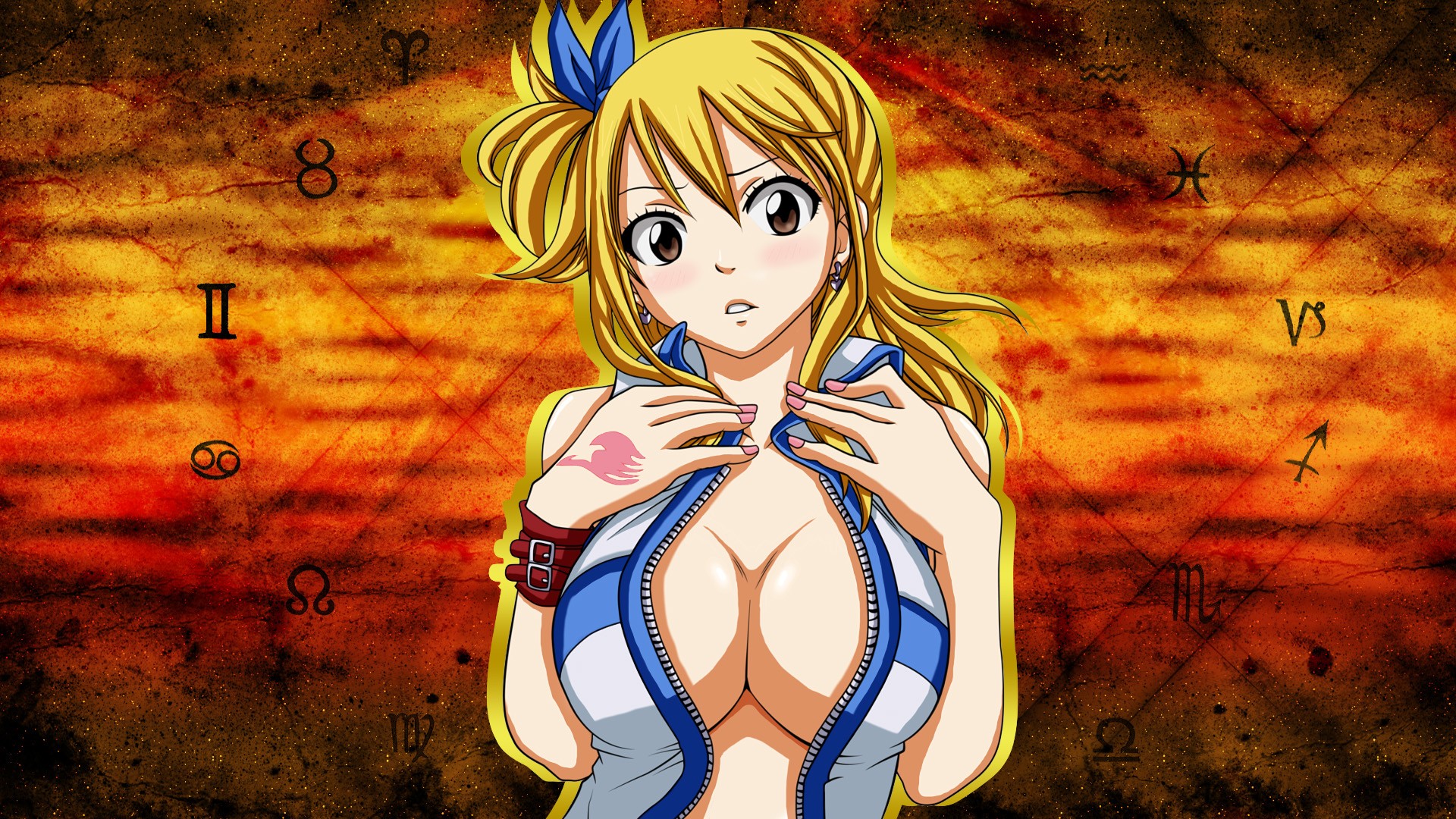 Anime 1920x1080 Fairy Tail Heartfilia Lucy  big boobs anime girls anime cleavage painted nails blonde boobs pink nails brown eyes looking at viewer