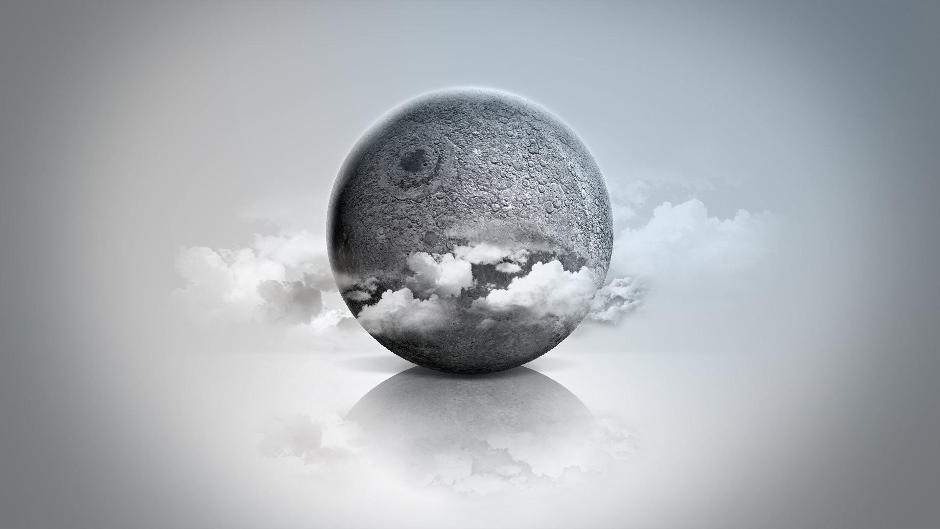 General 1920x1080 digital art sphere reflection clouds CGI monochrome simple background