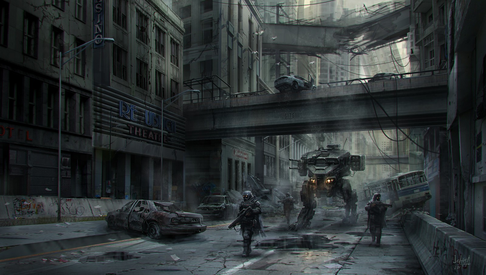 General 1600x907 artwork mechs futuristic dark Alex Ichim science fiction city cityscape