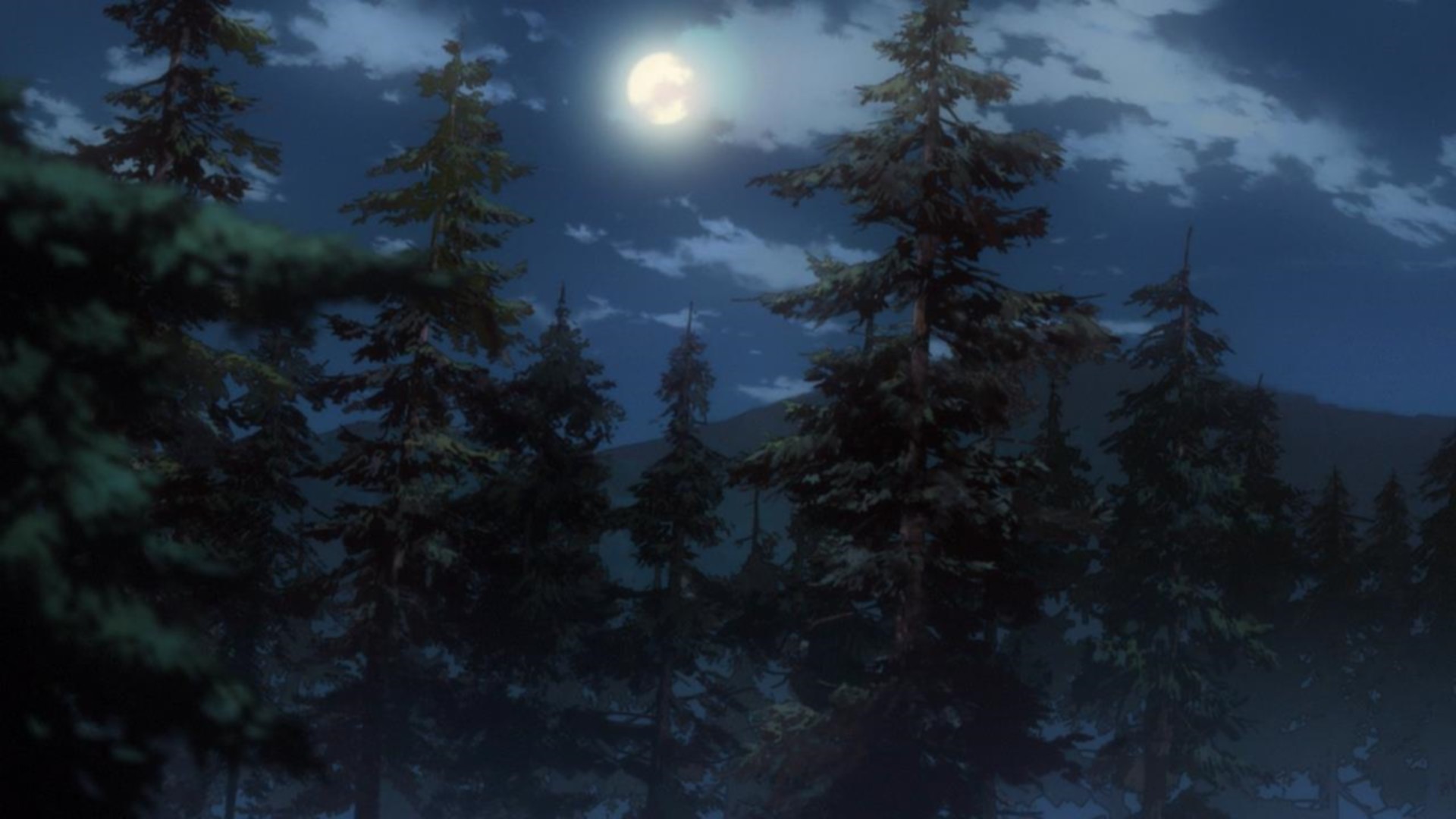 Anime 1920x1080 Higashi no Eden trees night sky Moon anime