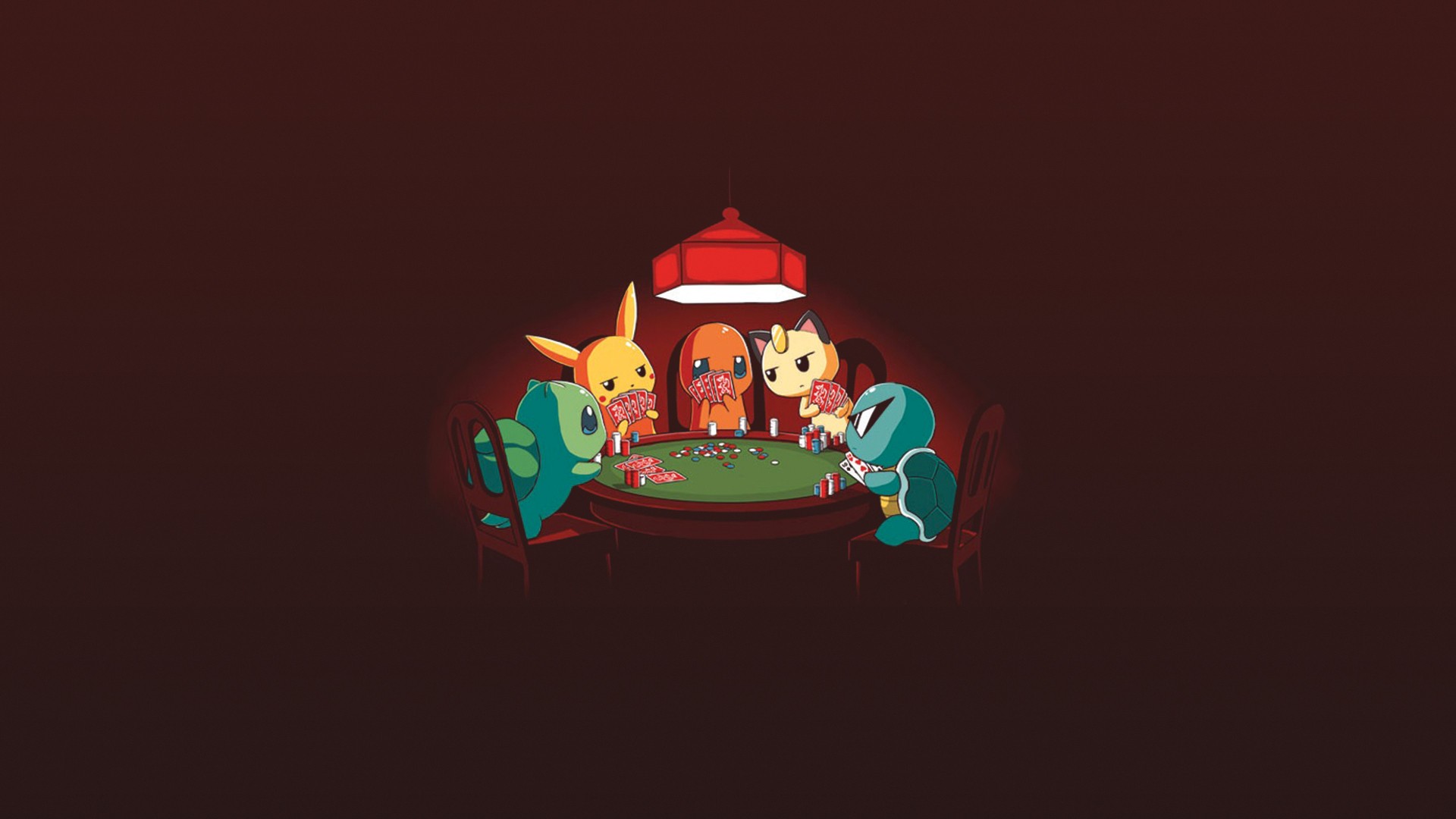 Anime 1920x1080 Pokémon poker Bulbasaur Pikachu Meowth Squirtle Charmander anime red background simple background playing cards