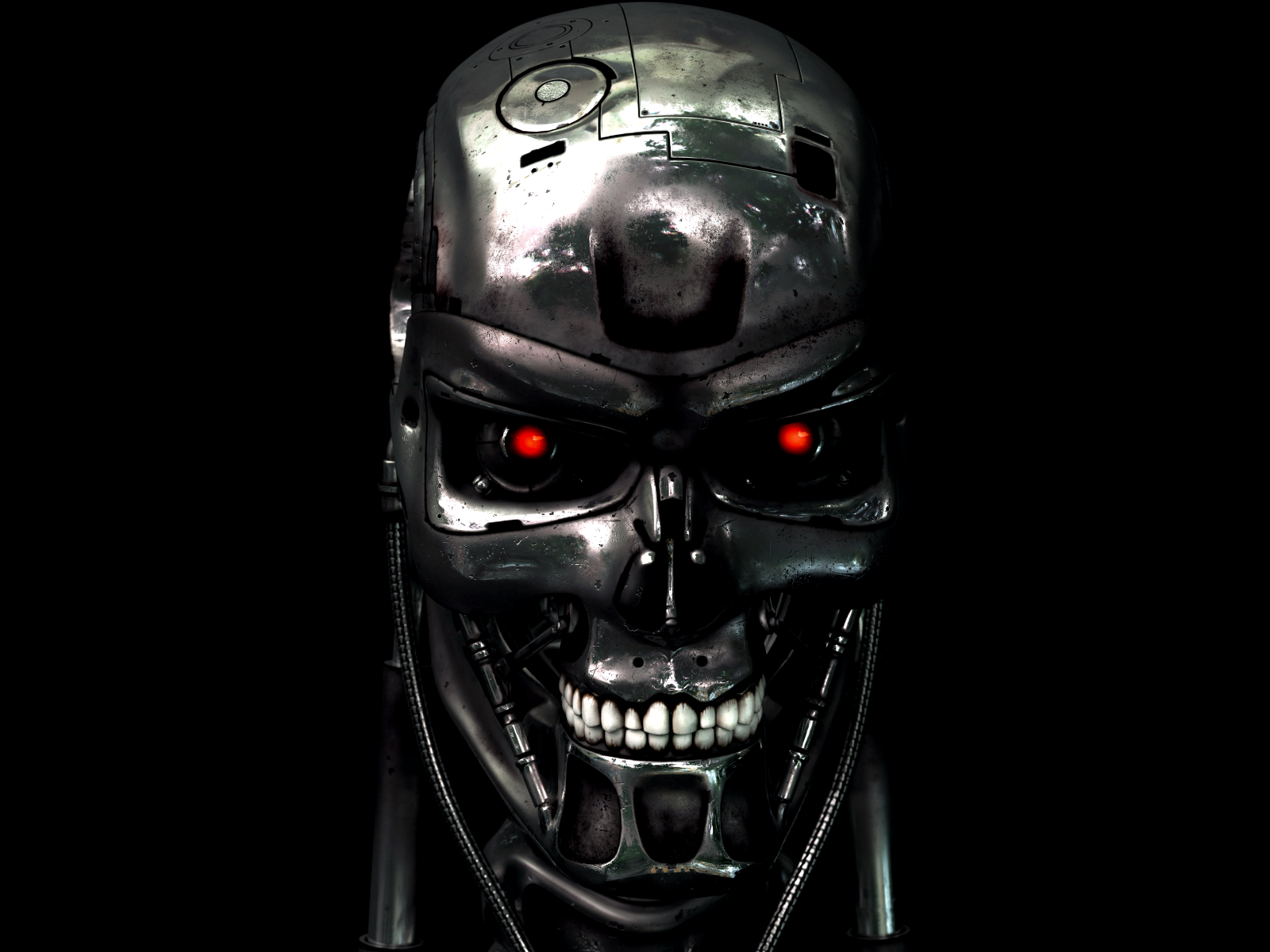 General 1600x1200 Terminator cyborg movies T-800 black background skull machine endoskeleton simple background science fiction teeth