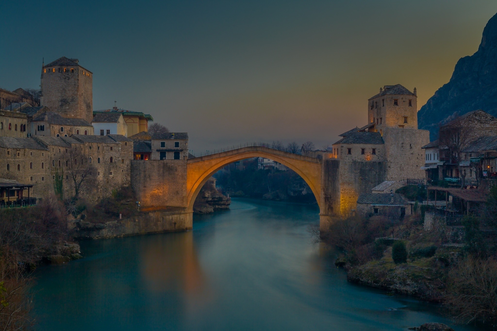 General 2048x1365 city bridge Mostar Bosnia and Herzegovina old building river low light