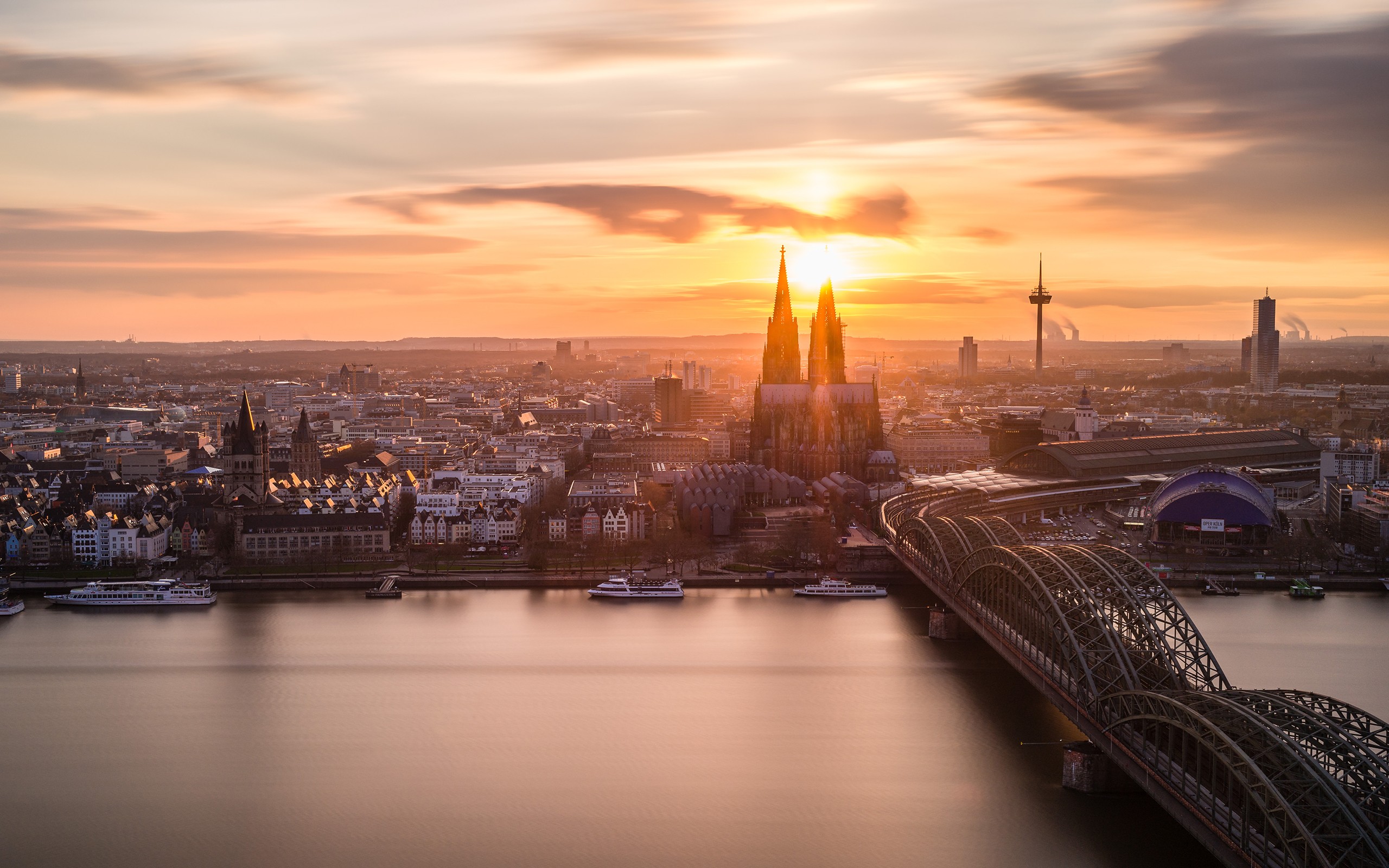 General 2560x1600 Cologne Germany sunset Cologne Cathedral Rhine cityscape sunlight river
