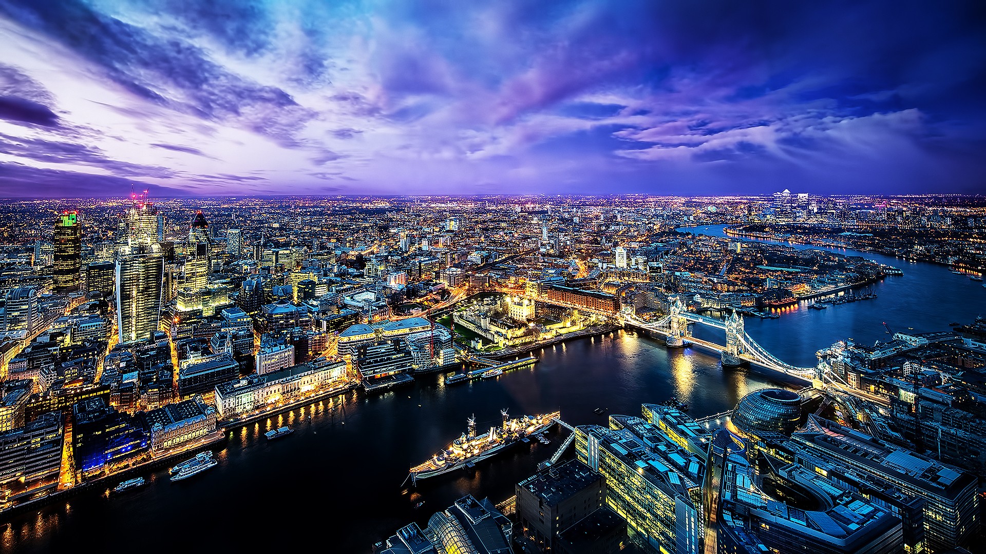 General 1920x1080 London city cityscape UK England city lights panorama sky River Thames