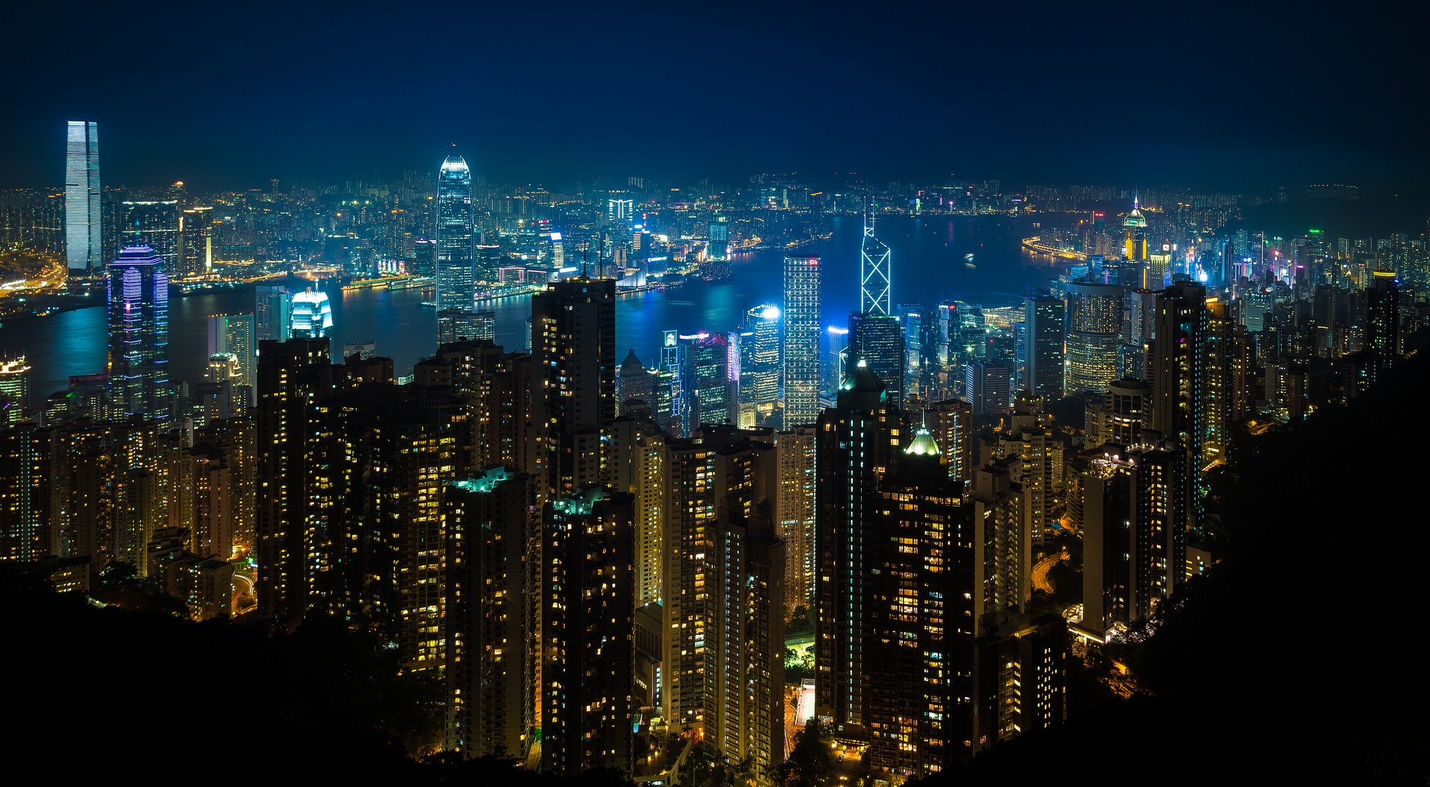 General 2048x1128 Hong Kong night city lights lights street light China Asia black anno 19