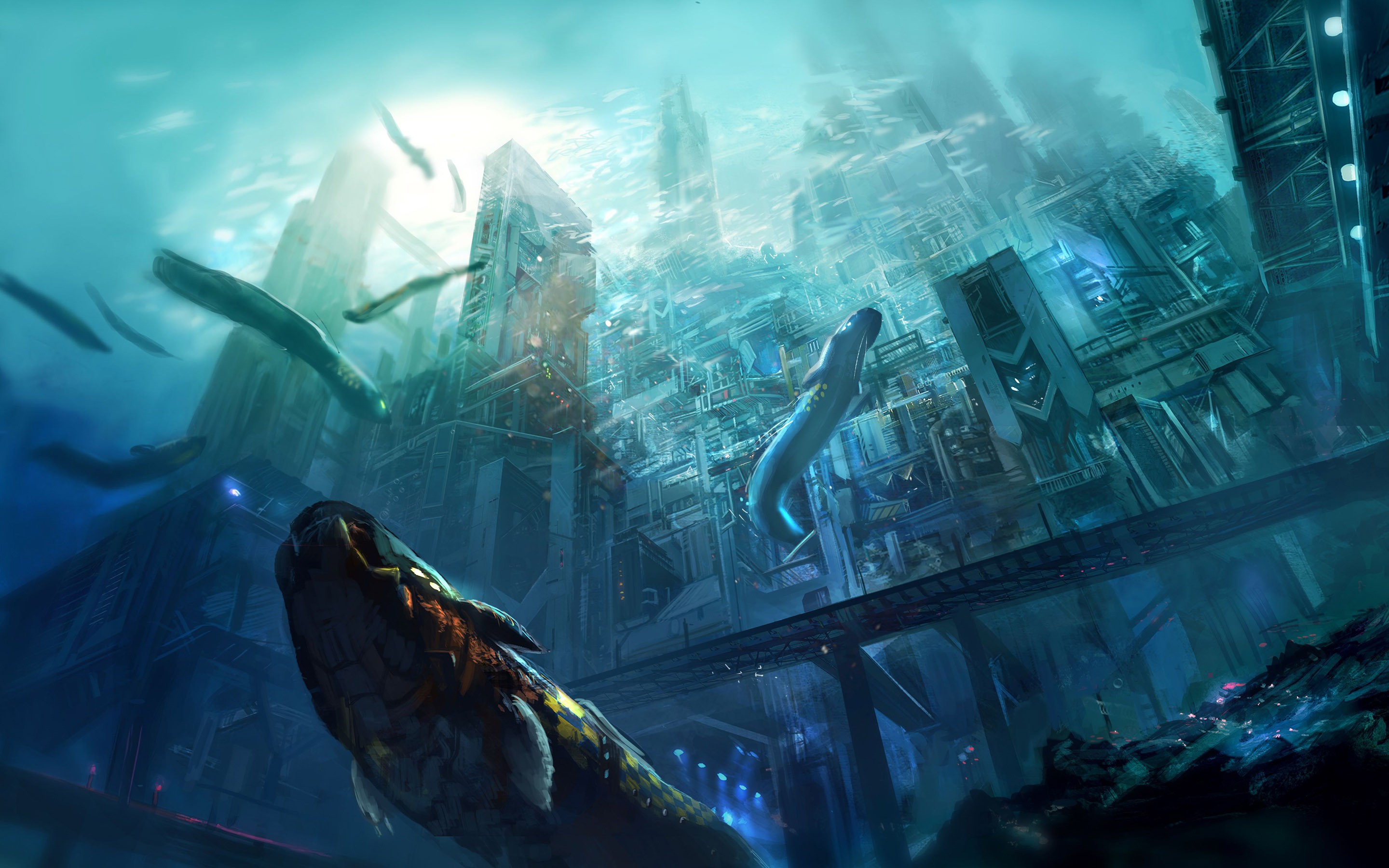 General 2880x1800 artwork concept art city underwater sea fantasy art digital art futuristic