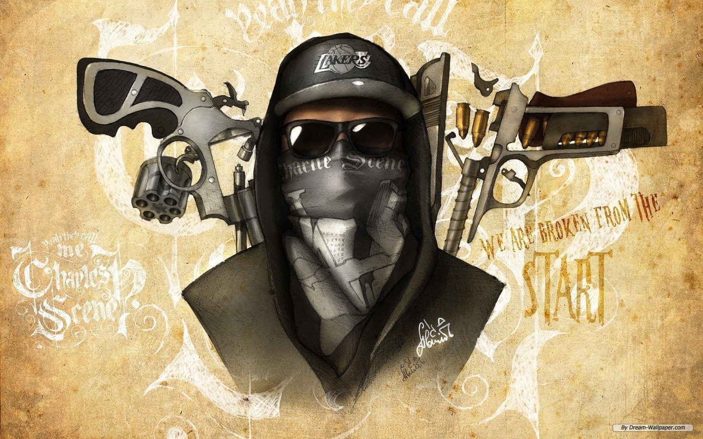 General 1440x900 hoods gangster sunglasses men artwork weapon