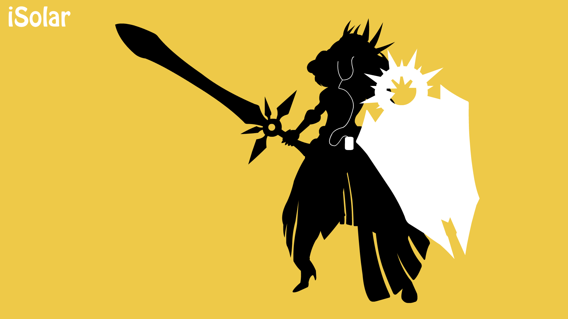 Anime 1920x1080 video games Leona (League of Legends) silhouette sword women with swords yellow background simple background League of Legends video game girls PC gaming